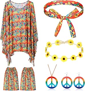 70s Fancy Dress Women 1960s 1970s Hippie Costume Hippy Clothes for Women 70s Outfit 70 Style Fancy Accessories Hippie Dress Up 60s Party Halloween Retro Dresses Multicolor - Buy now