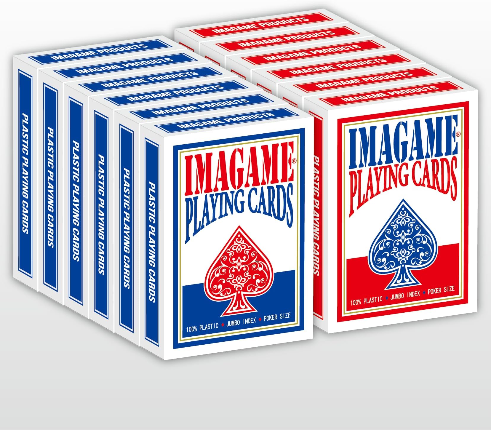 IMAGAME Plastic Playing Cards, Poker Size, Excellent Quality, Jumbo Index, Waterproof & Washable, Perfect for Texas Hold’em Poker, 6 Blue Deck & 6 Red Deck