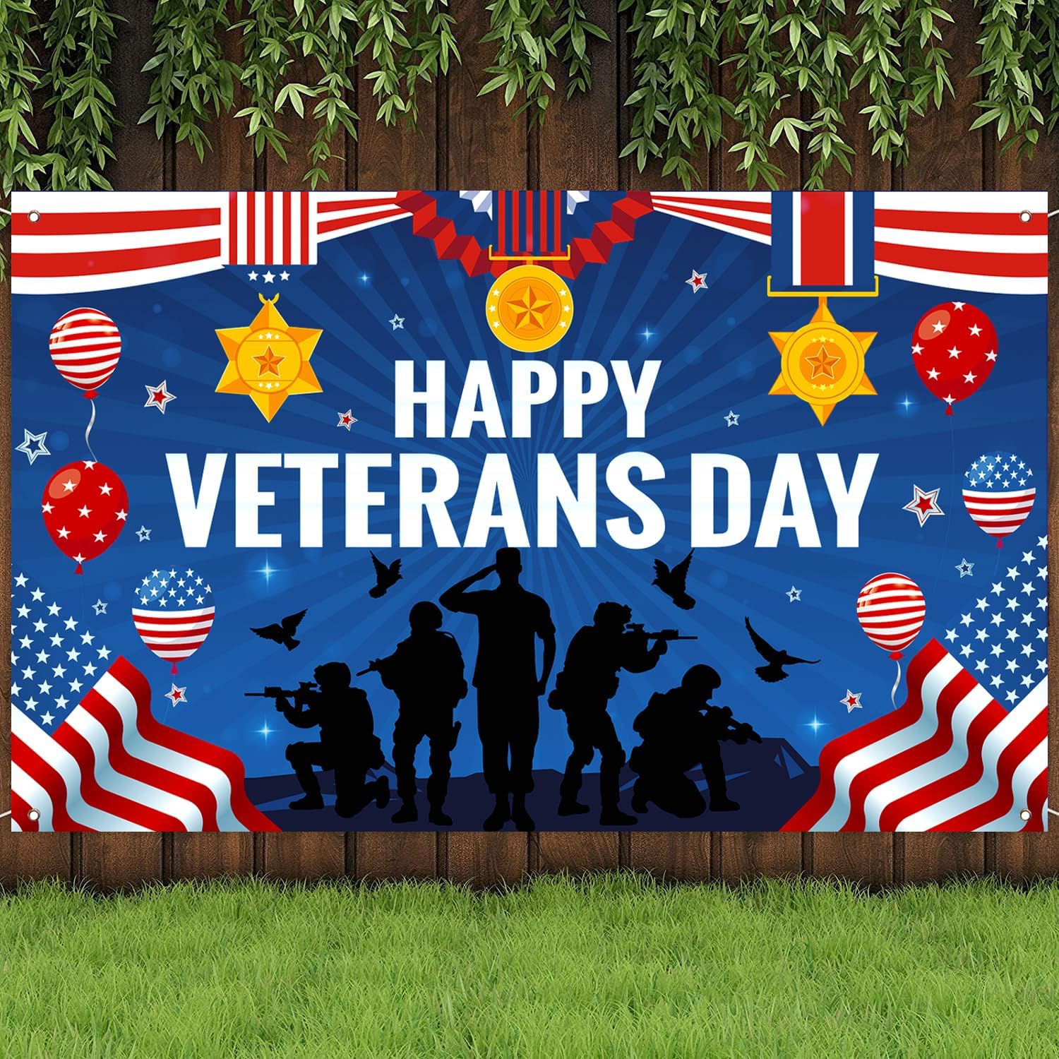 Happy Veterans Day Banner Backdrop for Veterans Day Decorations, 71x43inch - Image 6