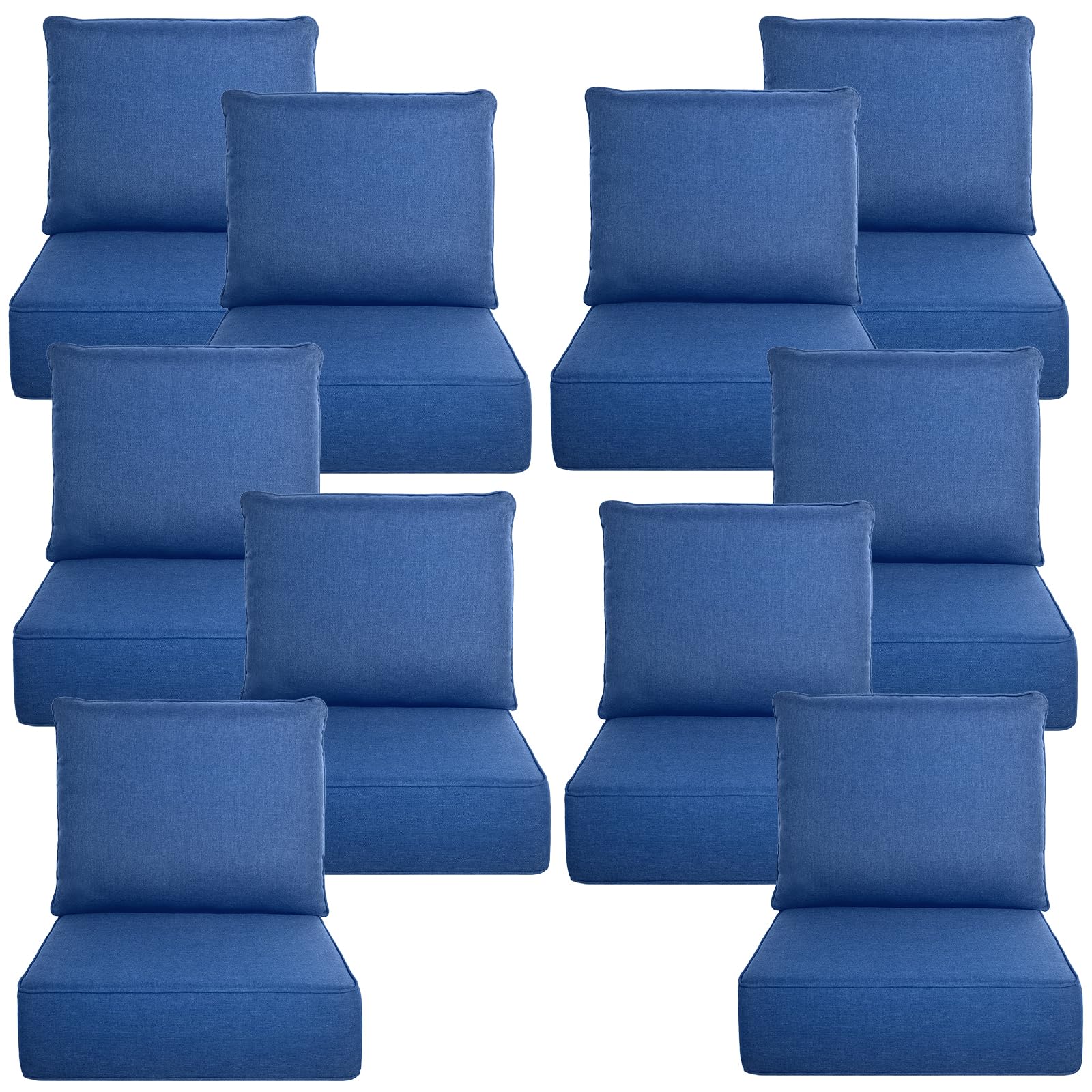 Luxury 6" Thick Outdoor Cushion Set 10 - 22x24 Patio Furniture Cushions with 28D High-Density Foam, Water-Resistant &amp; Fade-Resistant Fabric, Removable Covers for Patio Furniture Sofa Couch -Blue