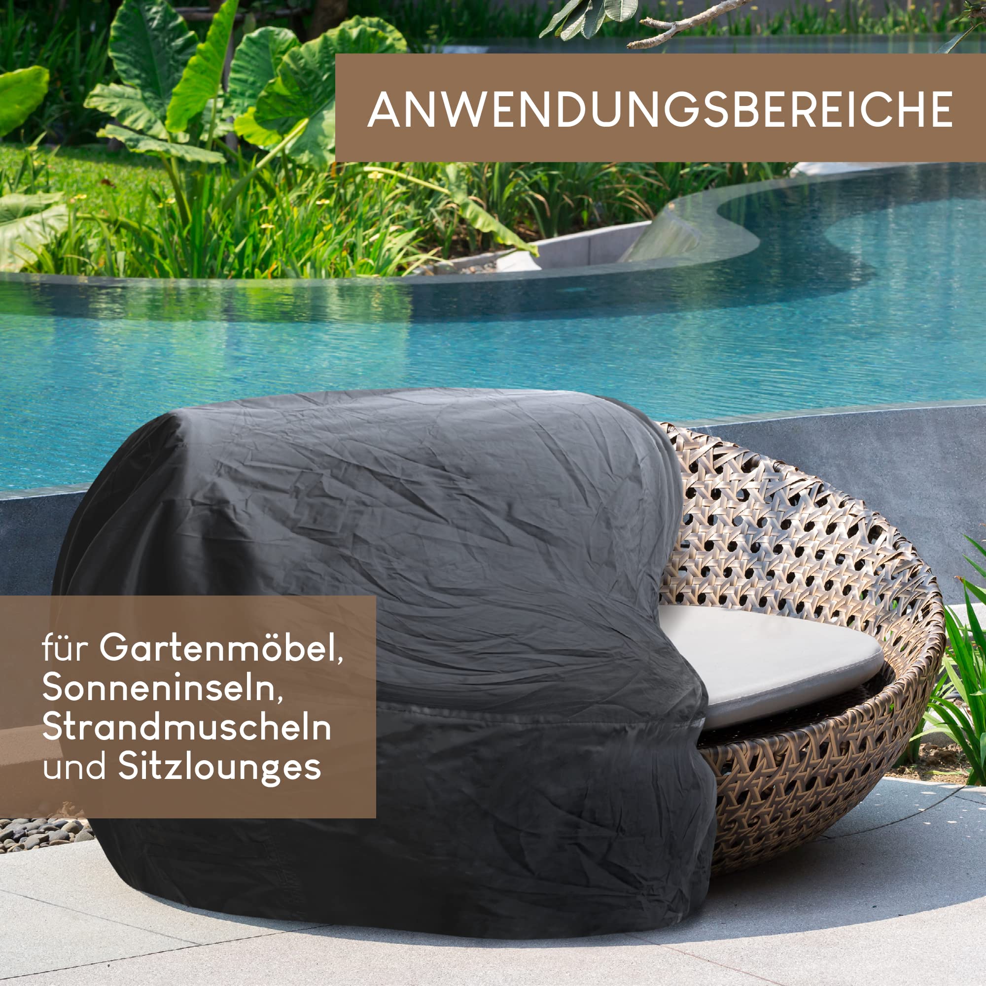 Smart-Planet Wasserfeste Schutzhülle rund für Sonneninsel Lounge Gartenmuschel Abdeckplane Schutz vor Wetter– Ø 200 cm - 45 - 126 cm Höhe