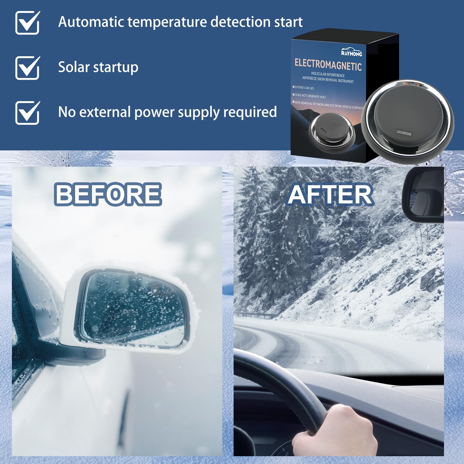 3 piezas Descongelador electromagnético para derretir hielo, quitanieves electromagnético para coche, desempañador electromagnético para coche, desempañador electromagnético para quitar nieve