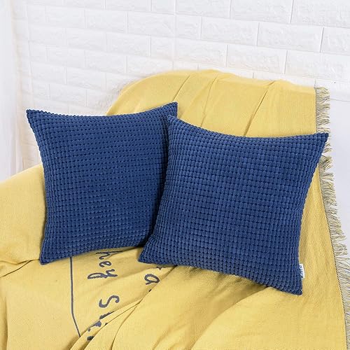 Miniatura 4 de HWY 50 Juego de 2 fundas de cojín de pana azul marino de 20 x 20 pulgadas, fundas decorativas de color liso suave para sofá, cama, sala de estar,