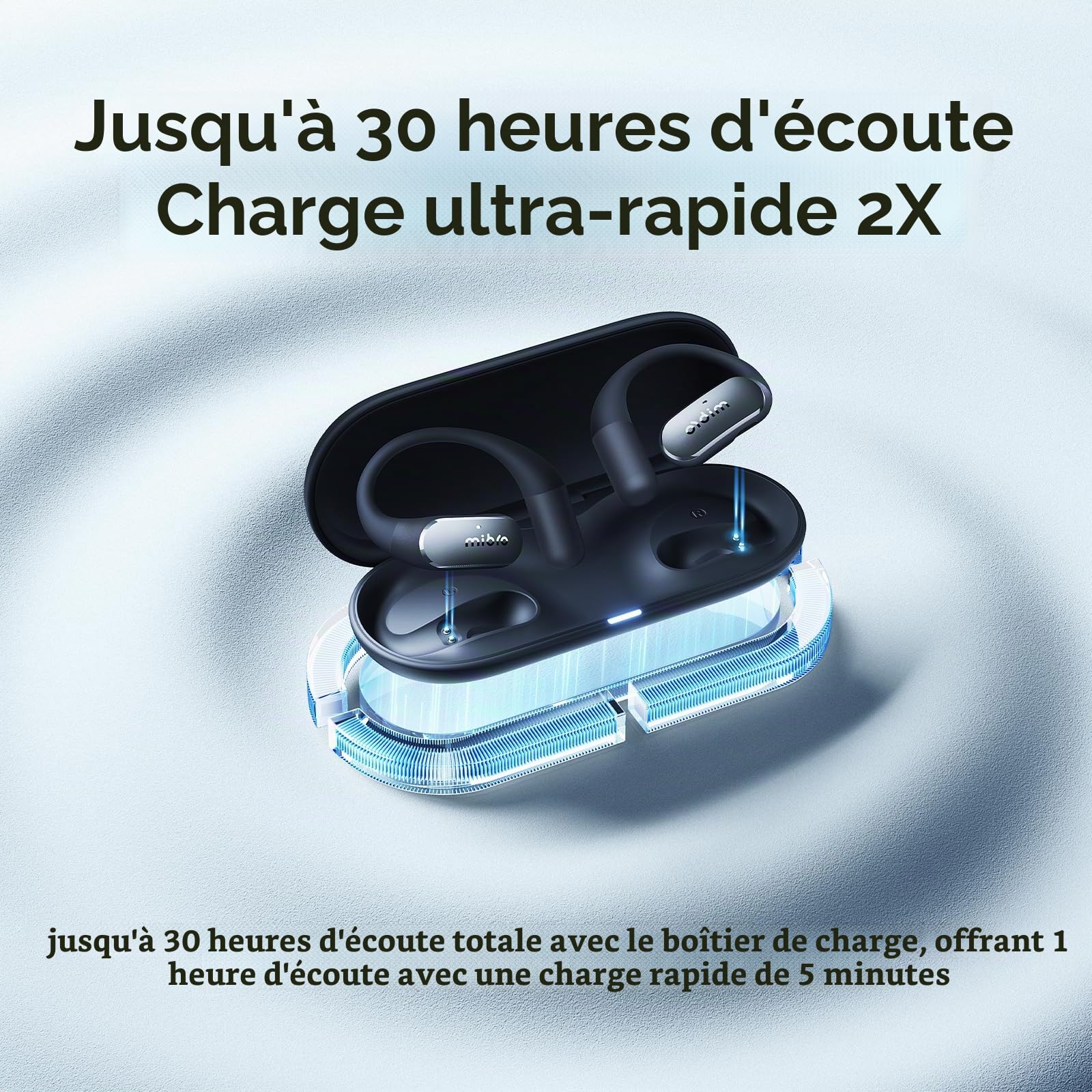 Mibro OpenEar Pro Écouteurs Bluetooth sans Fil, 30H, Double Connexion&IPX4 | Lightweight 7,2 g par Écouteur, Appels Clairs avec Micro, pour Bureau, Marche, Sport et Trajets Quotidiens(Noir)