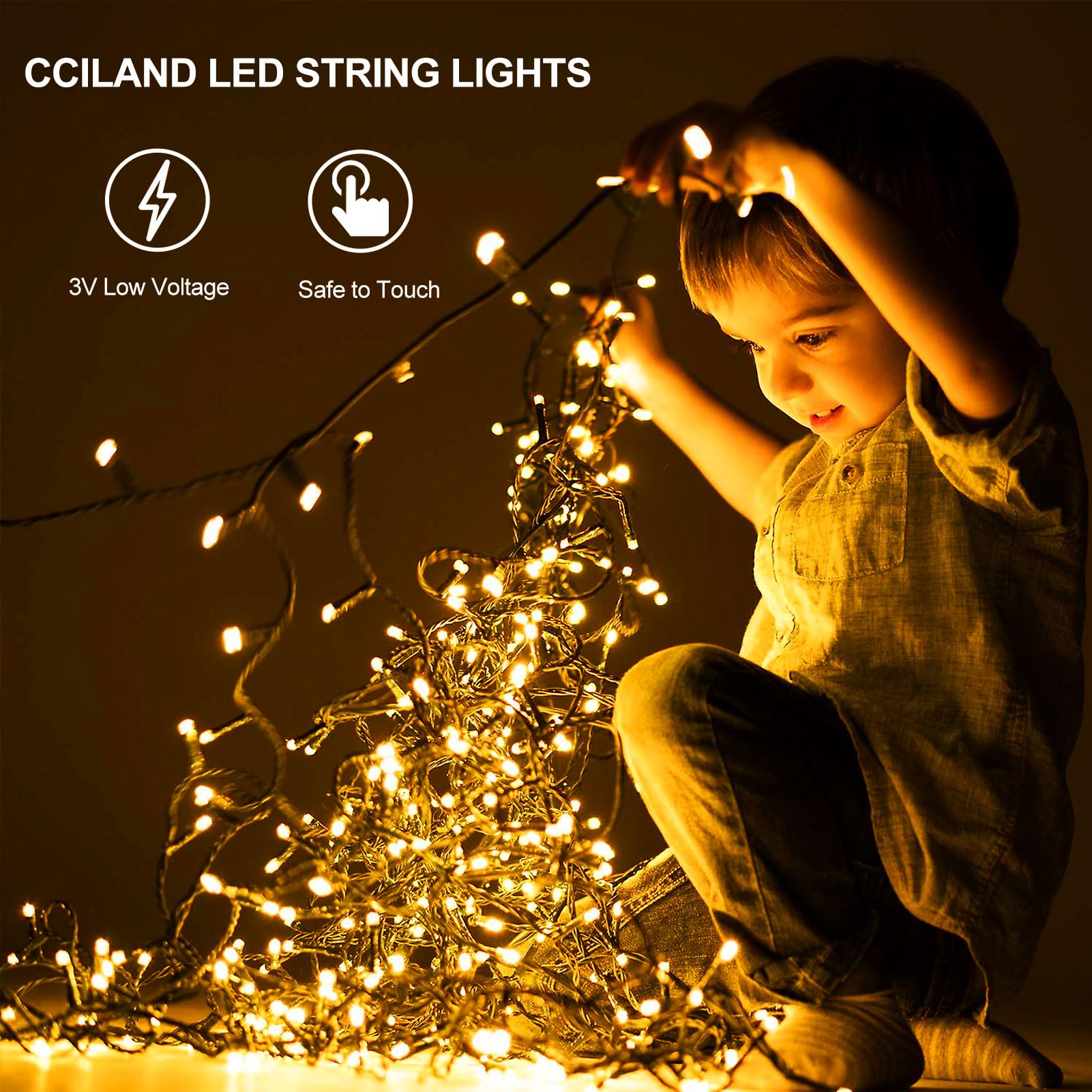 CCILAND Paquete de 6 tiras de luces de Navidad que funcionan con pilas, 5 m, 50 luces LED, cable verde oscuro con temporizador automático, dormitorio, árbol de Navidad, patio, decoración de festivales