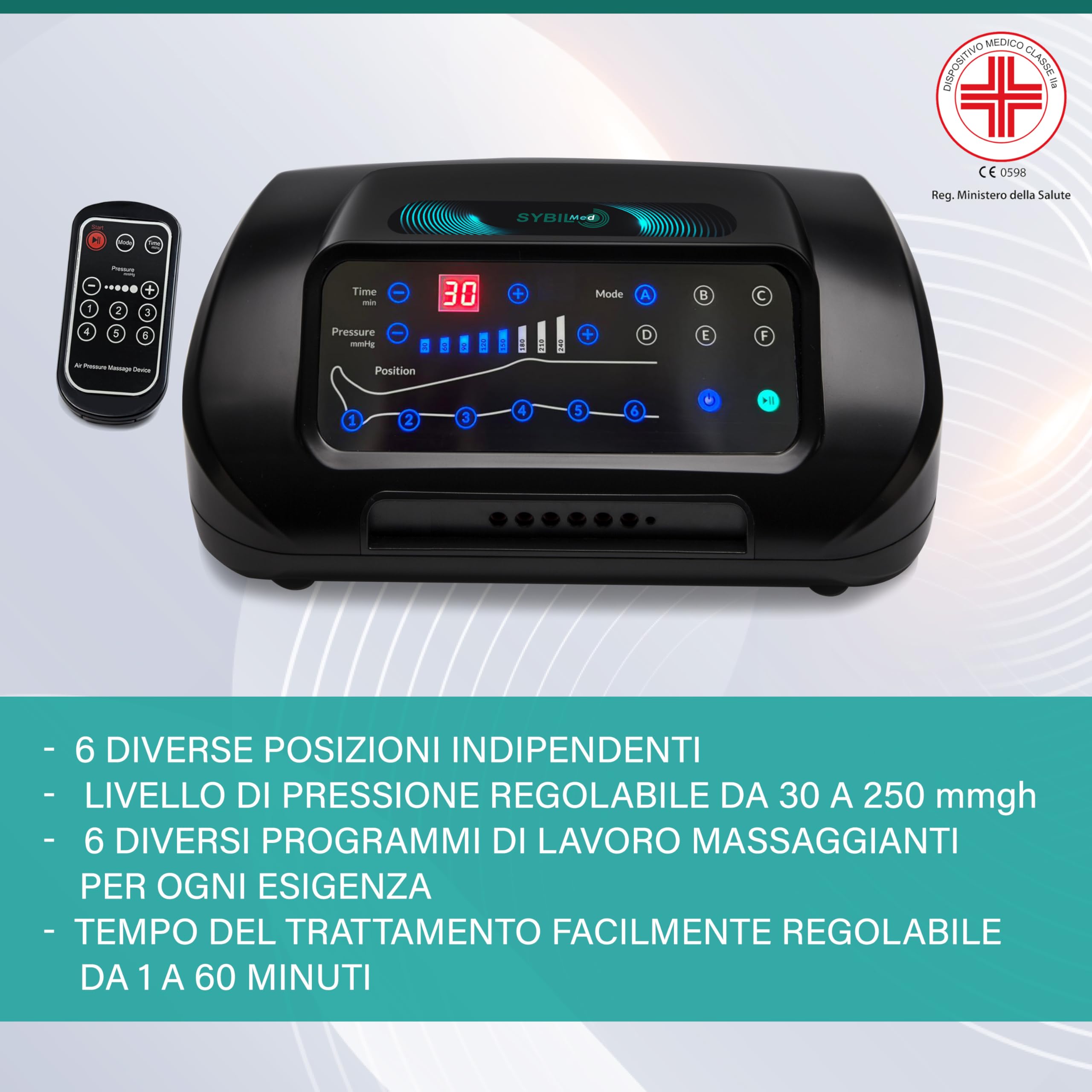 ELITE 6 Pressoterapia Linfodrenale Digitale, Massaggiatore Elettrico per Recupero Sportivo, 6 Camere D'aria con 2 Pantaloni per Gambe, Glutei e Addome