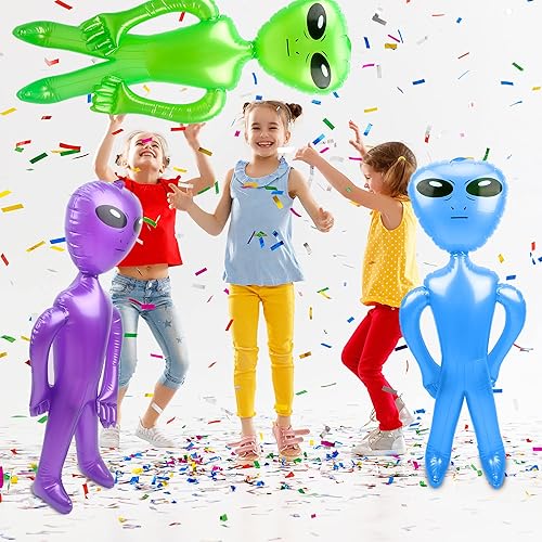 Miniatura 7 de Paquete de 15 figuras inflables de alienígenas gigantes de 35 pulgadas, juguetes alienígenas para fiestas de cumpleaños, decoraciones de fiesta de