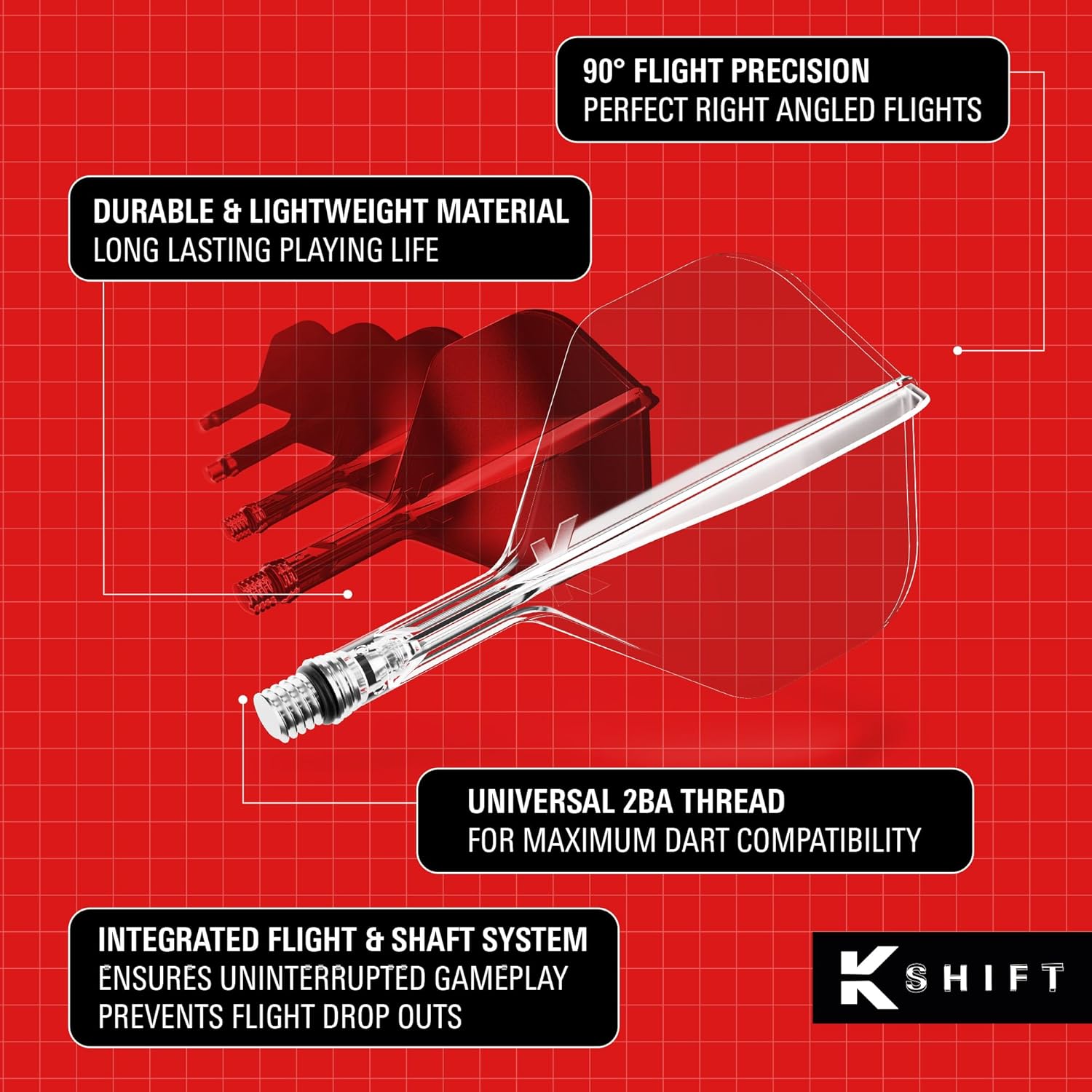 Target Darts K-Shift No.2 Integrated Flights & Shafts | K Shift No.2 Flight & Shaft System, White/Clear/Black – K-Flex Short/Intermediate/Medium Shift Spin Base, Professional Dart Accessories