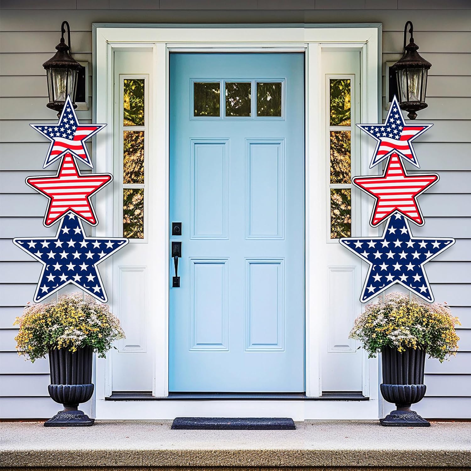 Thyle 2 Pcs Large 4th of July Front Porch Decoration Outdoor Independence Day Porch Sign with American Flag Red White Blue Patriotic Star Yard Garden Stakes for Door Patio Lawn 250th Anniversary Decor