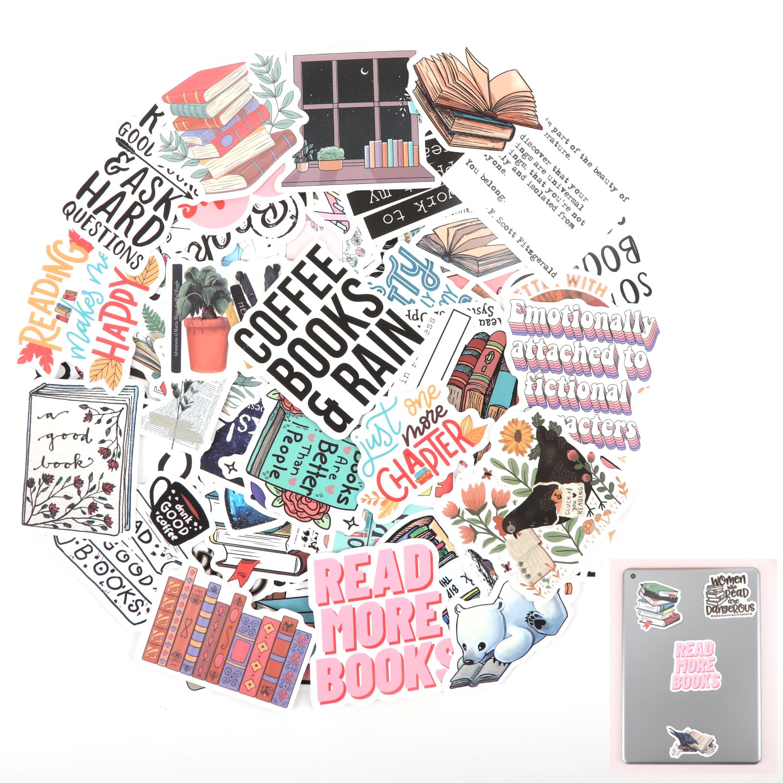 Pegatinas de Lectura - 100PCS Pegatinas Motivacionales a Prueba de Agua en Vinilo para Libros, Portátiles, Scrapbook y Skateboard Etiquetas portátiles