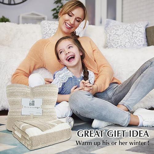 Miniatura 7 de WRENGONGE - Manta a rayas de color caqui, suave, acogedora, mullida, cálida, para sillón, sofá, cama o viajes, ligera, 50 x 70 pulgadas, regalo para