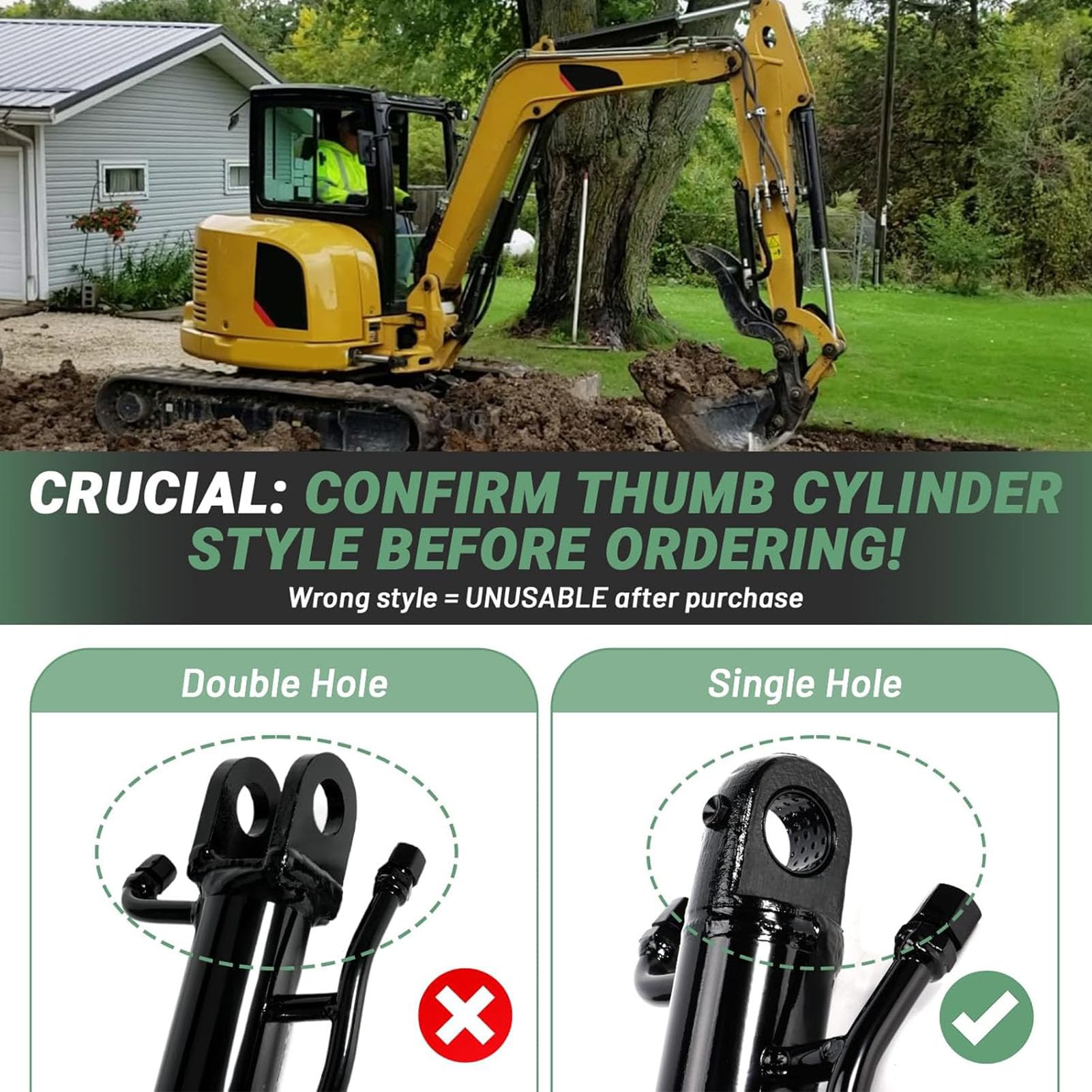 Cylinder kciukowy do minikoparki 25 mm Hydrauliczny zacisk kciukowy z pojedynczym otworem Cylinder Stal stopowa Trwałe wysokie ciśnienie dla koparek o masie do 3 ton Długość 400