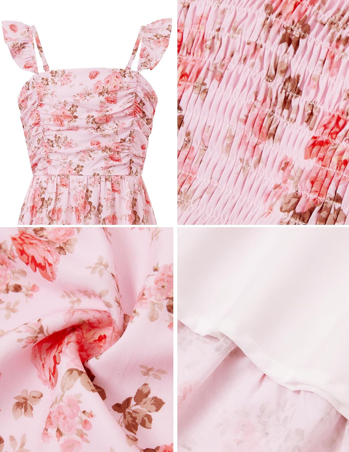 Sunny Spirit Girl's Summer Floral Dresses Kids Cute Ruffle Sleeve Smocked Flowy Dress 6-14 Years