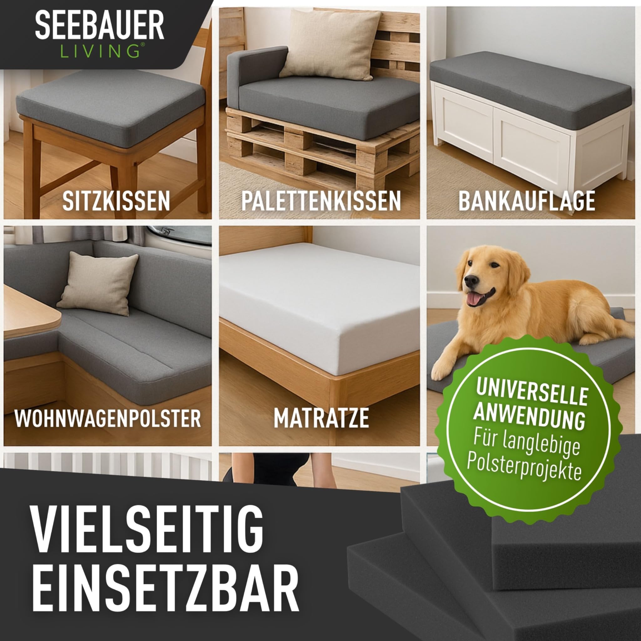 Matelas de Mousse Ultra Strong RG 60/70 Très Ferme Coussin de Chaise et Canapé 120 x 80 x 2 cm