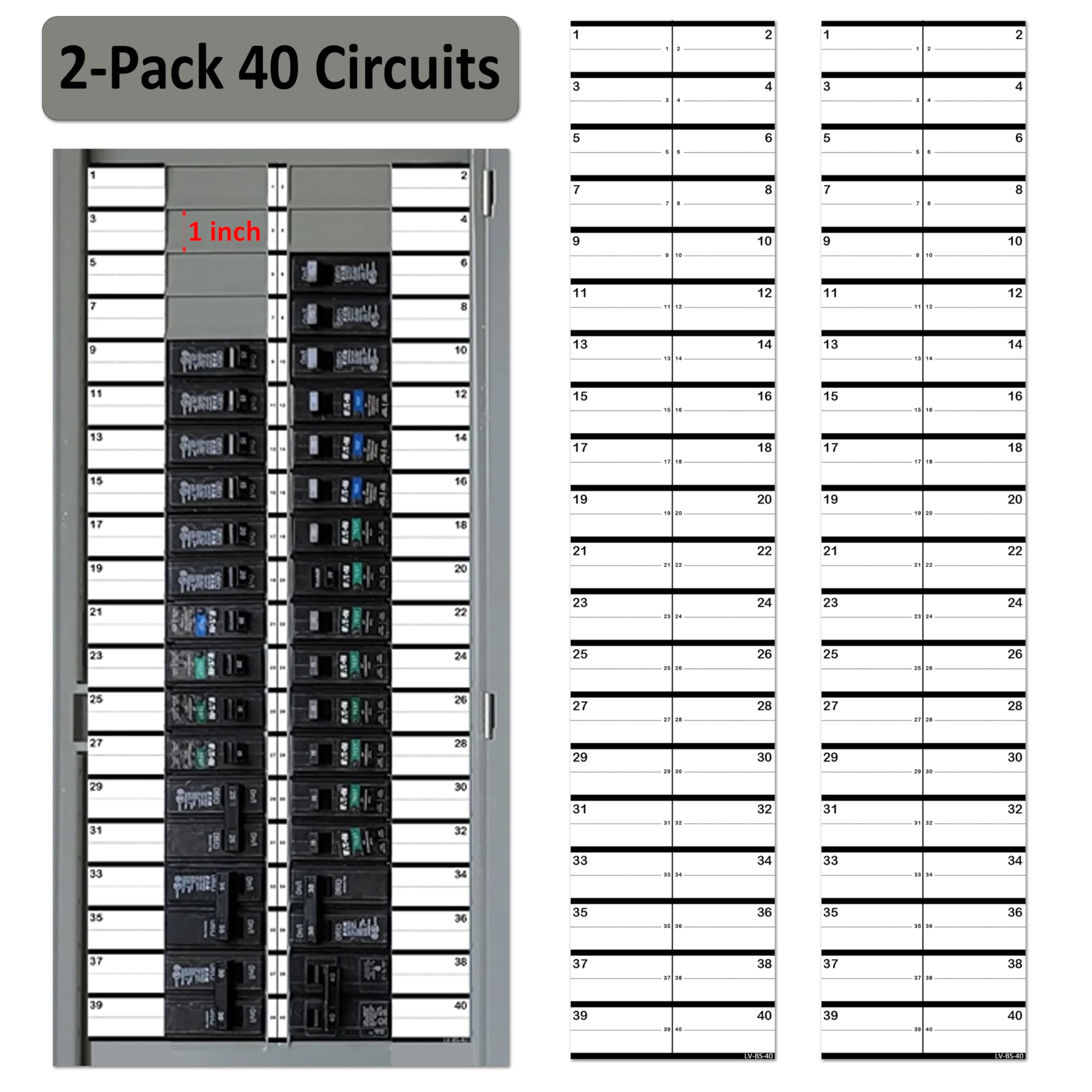 2 Pack 1" Standard Breaker Side 40 Circuits Vinyl Fuse Box Circuit Breaker Panel Directory Labels Stickers Decals for All Electrical Panel/Load Centers Waterproof