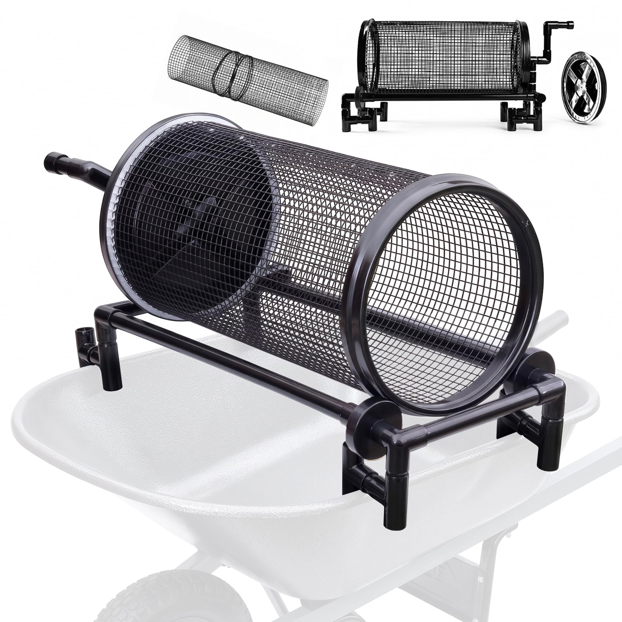 Rolling Garden Sifter with 1/2 in. Heavy Duty Screen and Accessories (1/4 in. Screen, Rem…