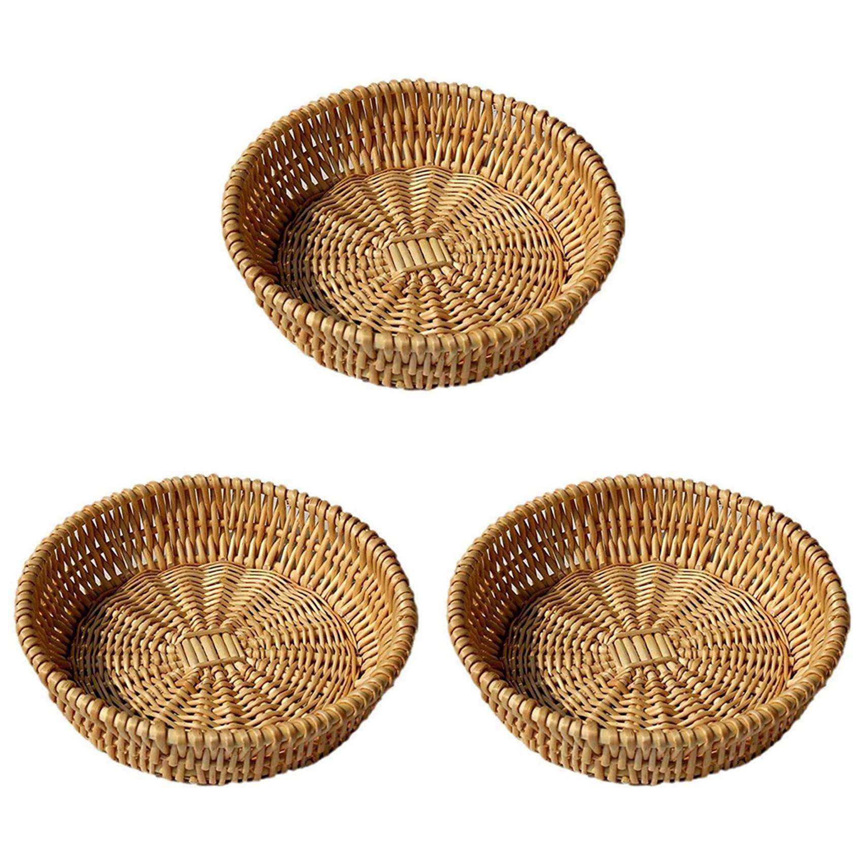 Vjsujehgy 3X Hand-Woven Basket, Wicker Basket, Food Serving Basket for Bread, Fruit, Vegetable Storage, Gift Basket 25 X 8cm