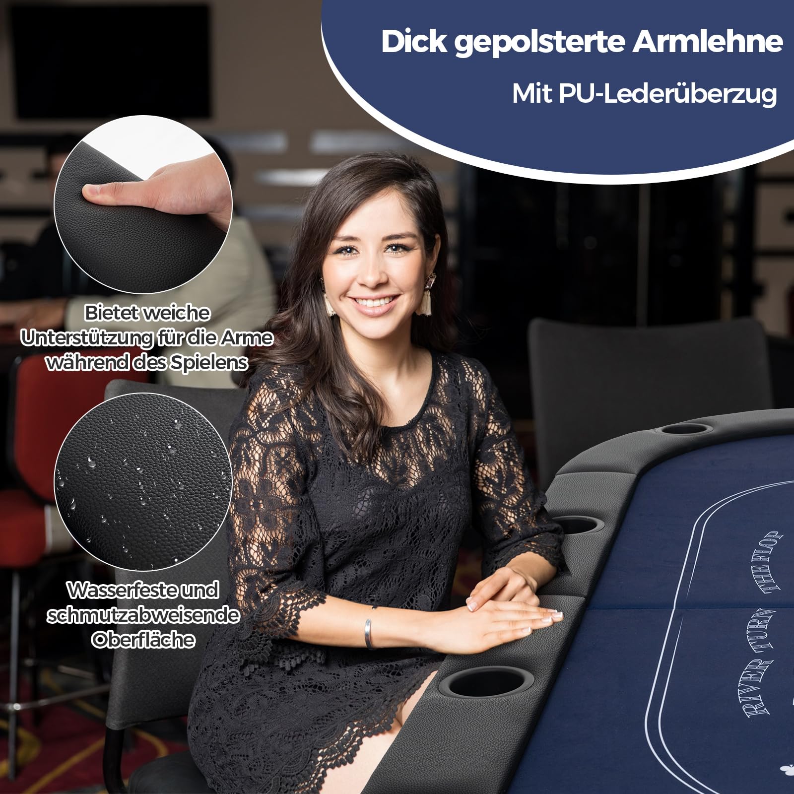 COSTWAY Pokertisch klappbar für 8 Spieler, Casino Spieltisch mit Getränkehaltern, Texas Hold'em (Blau)