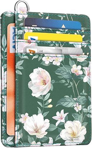 Vista 31 de Cartera delgada para mujer, tarjetero de crédito RFID, carteras minimalistas, con ventana de identificación, tarjetero con llavero, Libélula, Delgado