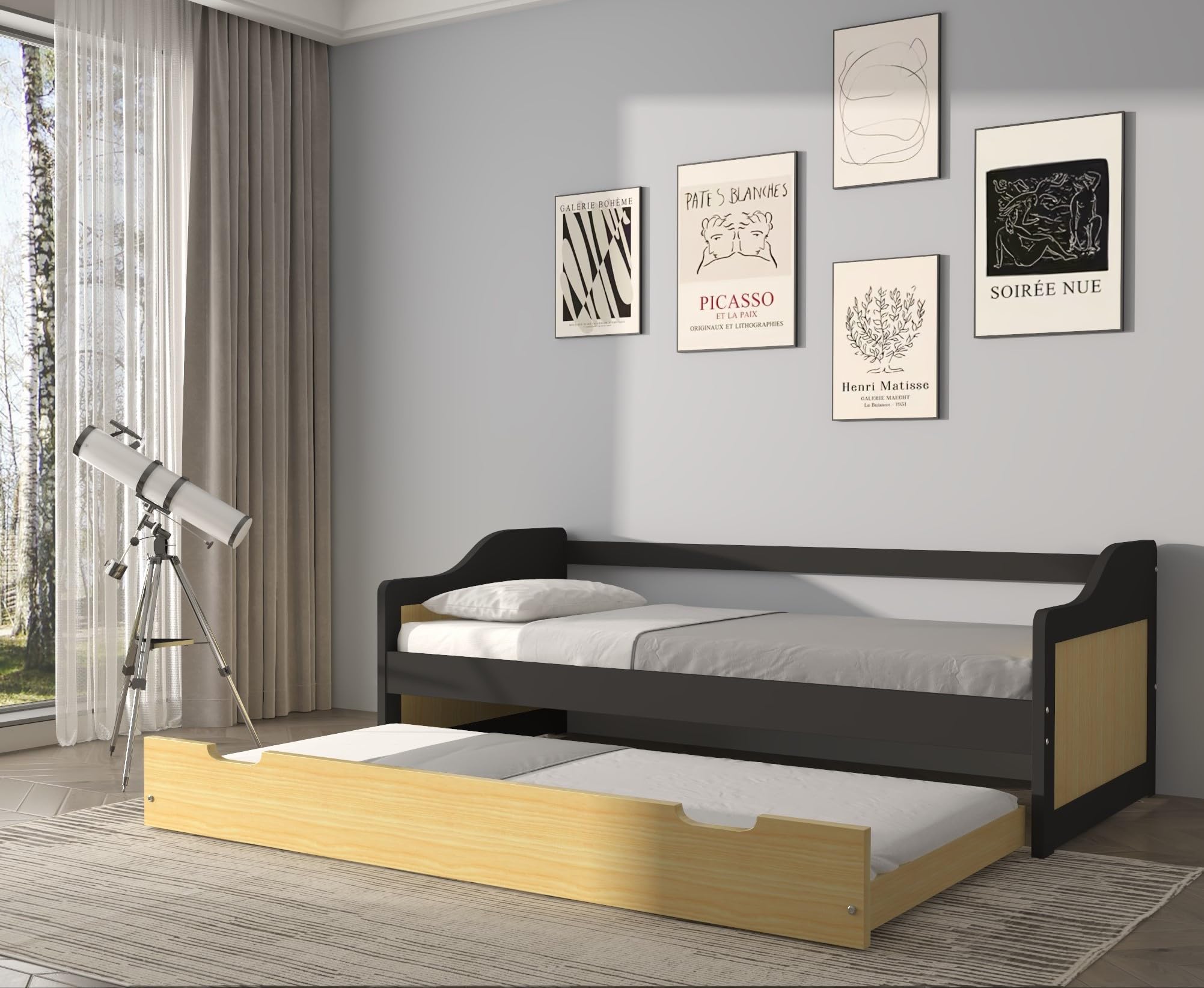 Urban Home Furniture Stella Curved Panel Pine Wood Daybed with Trundle