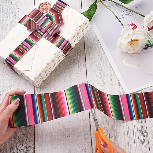 Miniatura 4 de Craftdady 2 rollos de cinta mexicana para fiesta, cinta de grogrén a rayas de arco iris de colores de 0.984 in2.480 in para bricolaje, lazos para el