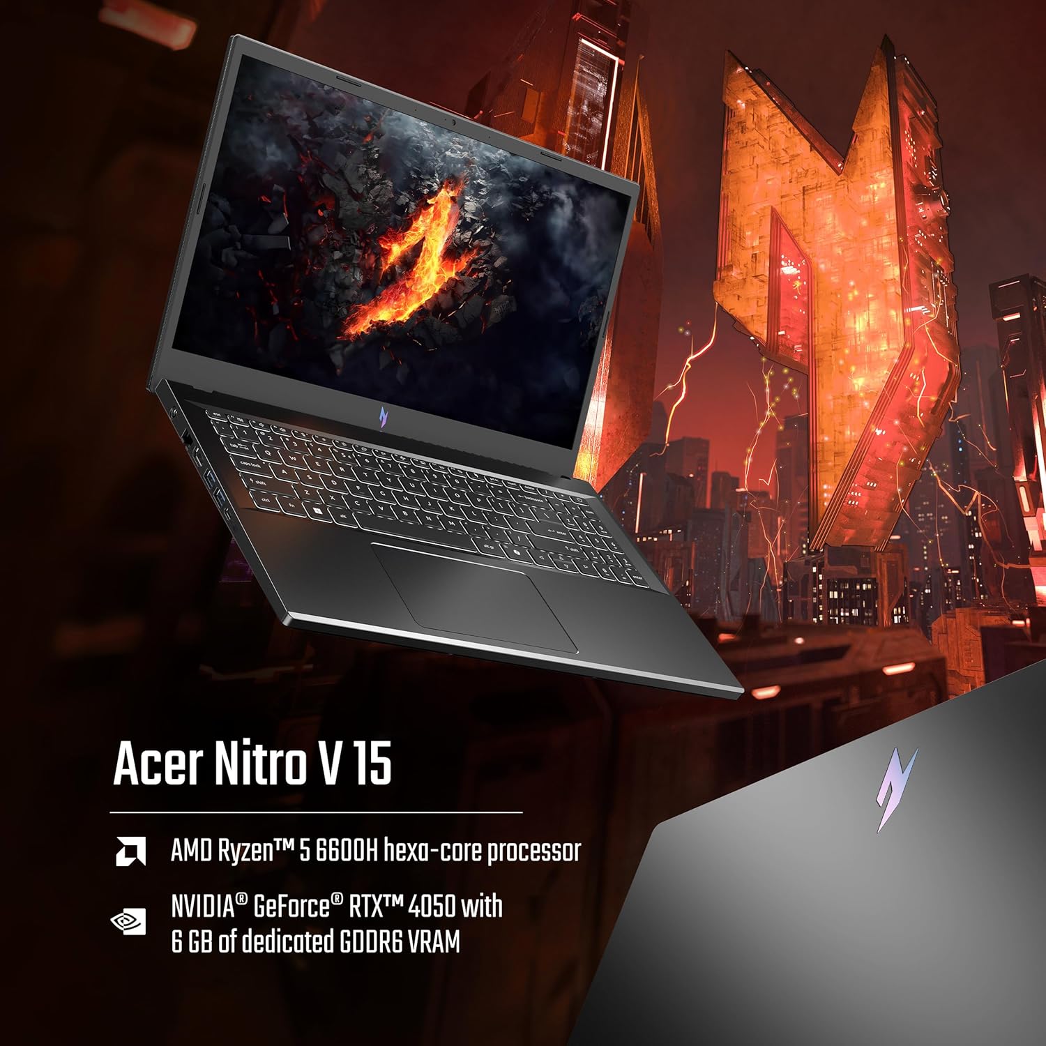 Acer Nitro V 15, AMD Ryzen 5 6600H Hexa-core Processor,NVIDIA GeForce RTX 4050-6GB GDDR6,16 GB, 512 GB, Full HD IPS, 15.6"/39.62 cm, 165 Hz, Win 11 Home,Obsidian Black, 2.1 kg, ANV15-41,Gaming Laptop 31 81X0fRKUuFL. SL1500