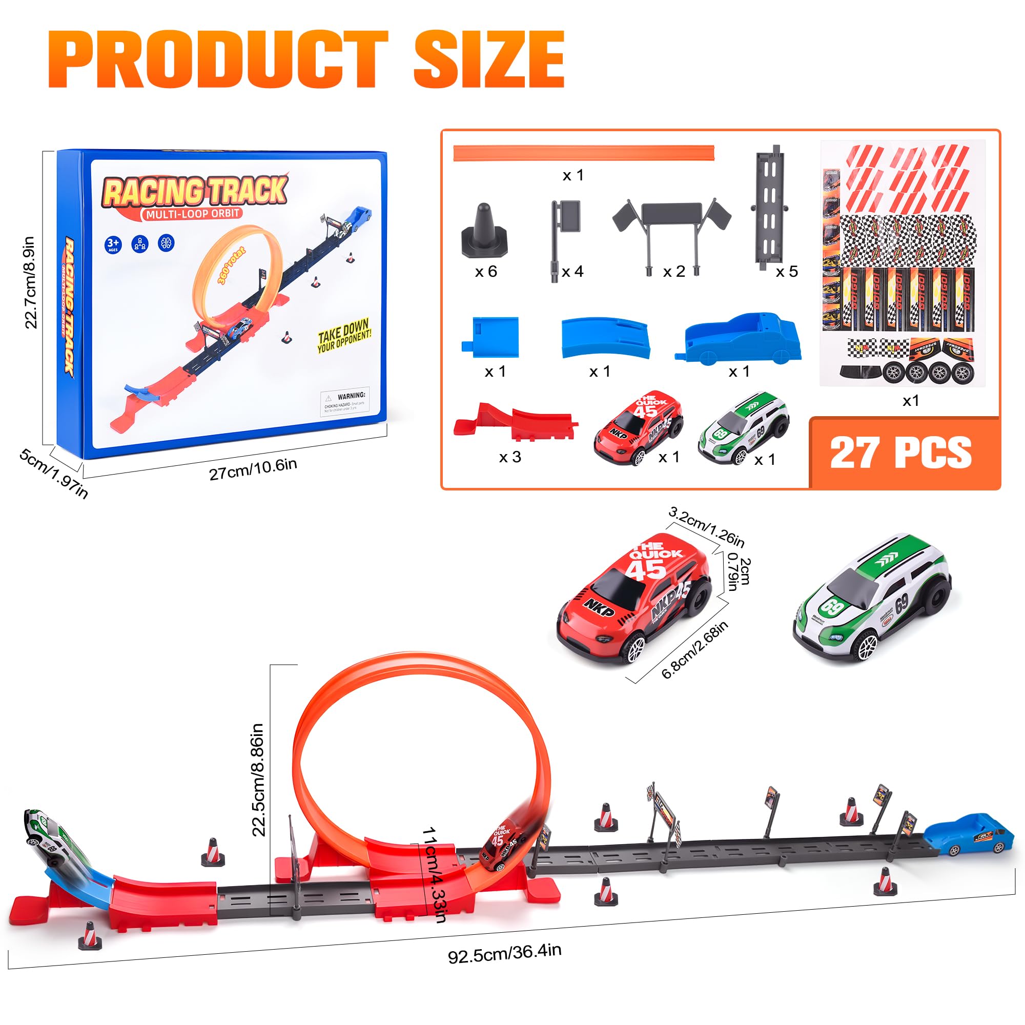 Circuit de Voitures Miniatures avec Boucle à 360° et 2 Voitures de Course à Grande Vitesse – Voitures Miniatures pour Enfants de 3 à 12 Ans – Cadeau pour garçons et Filles