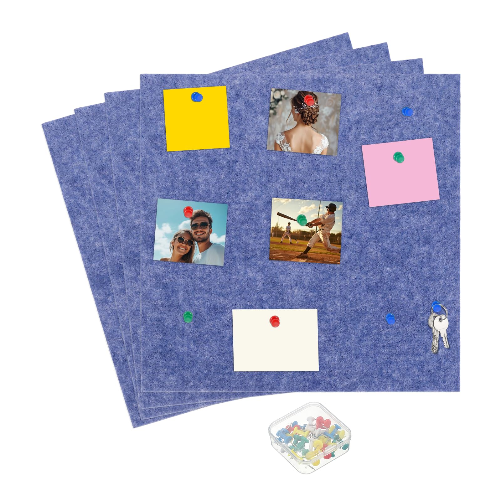 sourcing map 12" x 12" Large Cork Board Felt Board Tiles, 4 Pack Bulletin Board with 25 Push Pins 8 Adhesive Fastener, Self-Adhesive Corkboard Tiles for Home Office Photos, Ocean Blue