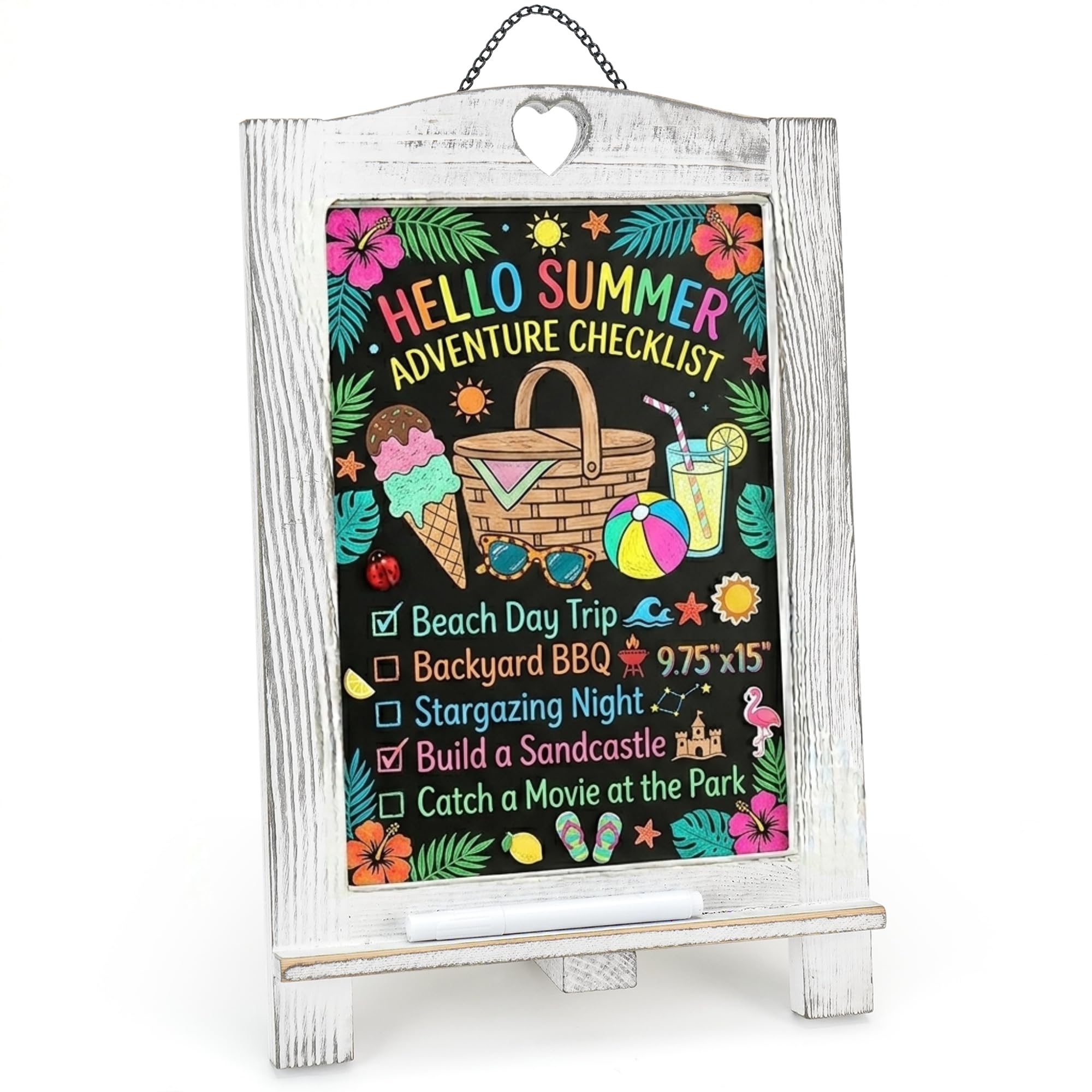 Photo 1 of [DAMAGED] LotFancy 15"x10" Magnetic Chalk Board Sign with Stand - Rustic Whitewash