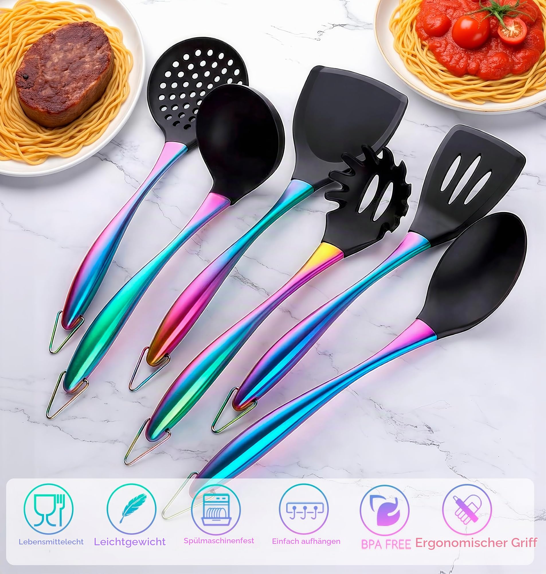 Silikon-Kochutensilienset, 17-teiliges Küchenutensilienset mit drehbarem Halter, hitzebeständige Silikonutensilien zum Kochen, antihaftendes Pfannenwenderset mit Edelstahlgriffen, Wender, Schöpfkelle