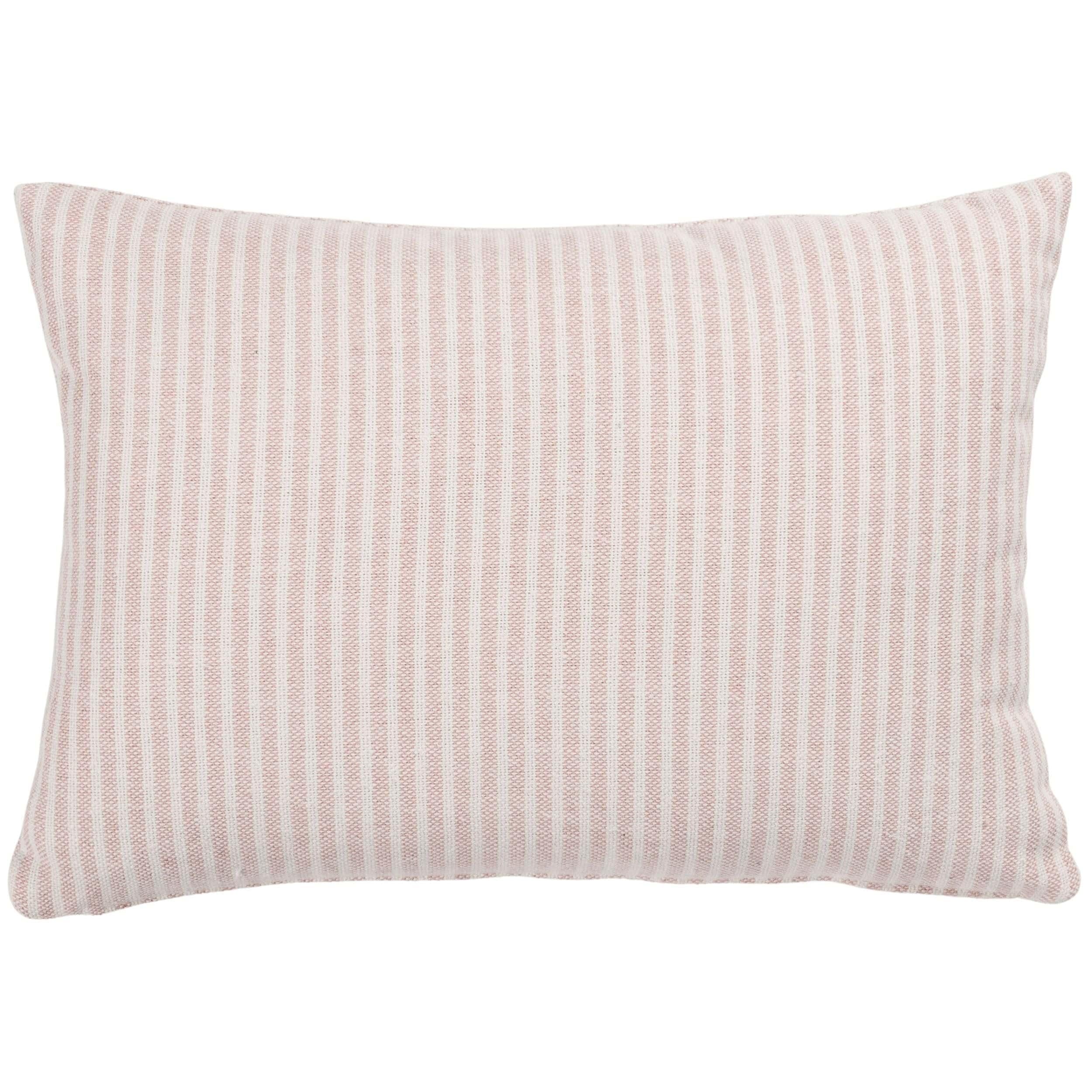 Linen Loft Pink Woven Ticking Stripe Boudoir Cushion Cover In Soft Rose Nautical Stripes, Modern Design. 17X12 Rectangle Cover Only