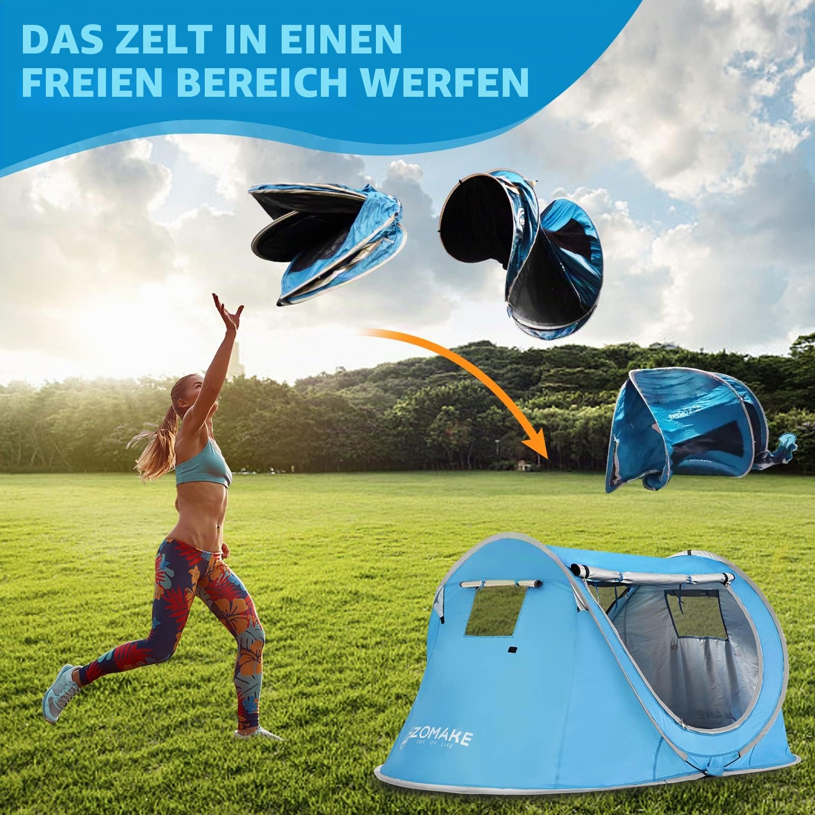 pop up zelt leicht ZOMAKE 4 Personen,Automatisches Wurfzelt Wasserdicht Zelte für Camping Familien Outdoor Ultimativer Campingführer: Colorado | Faltbike Size:2x3M