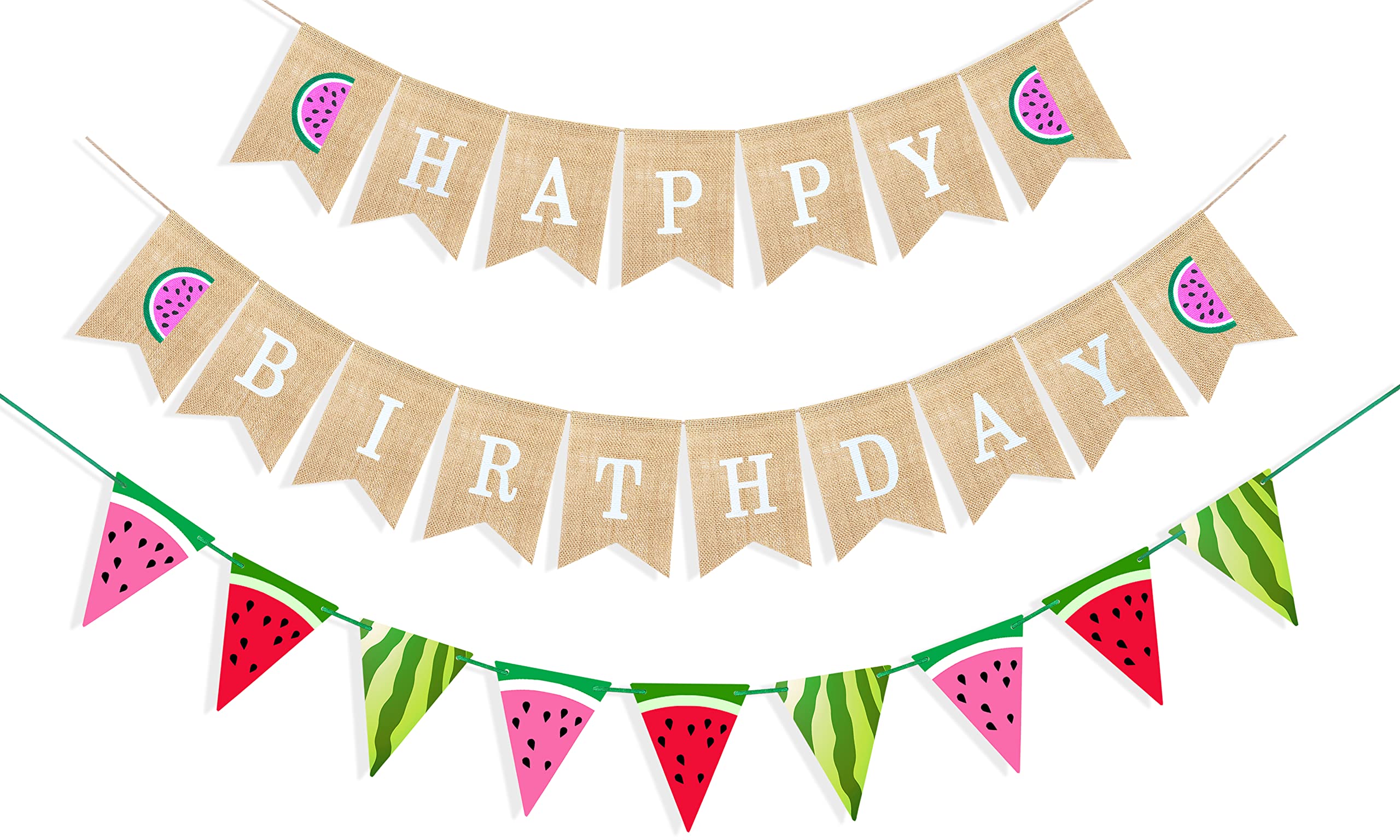 Uniwish Burlap One Banner with Watermelon Boy Girl First Birthday Decorations Garland Summer Watermelon One in a Melon 1st Birthday Party Supplies