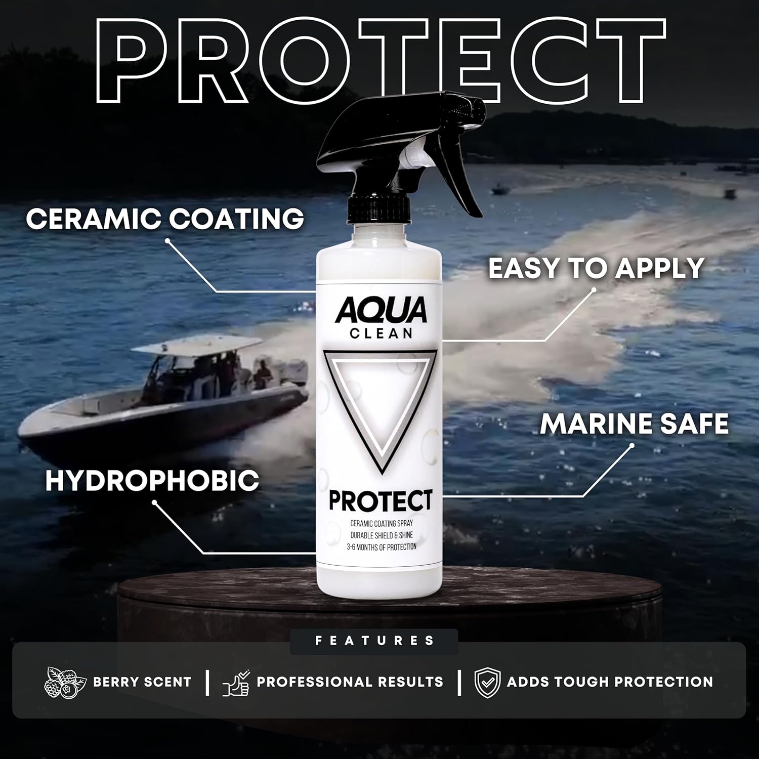 PROTECT Ceramic Coating Spray | 12 Month SiO2 Protection | Car Truck Boat RV Motorcycle | Clean Shine Protect Paint Glass Trim | Hydrophobic UV Shield | Easy Spray & Wipe | USA Made | 16oz