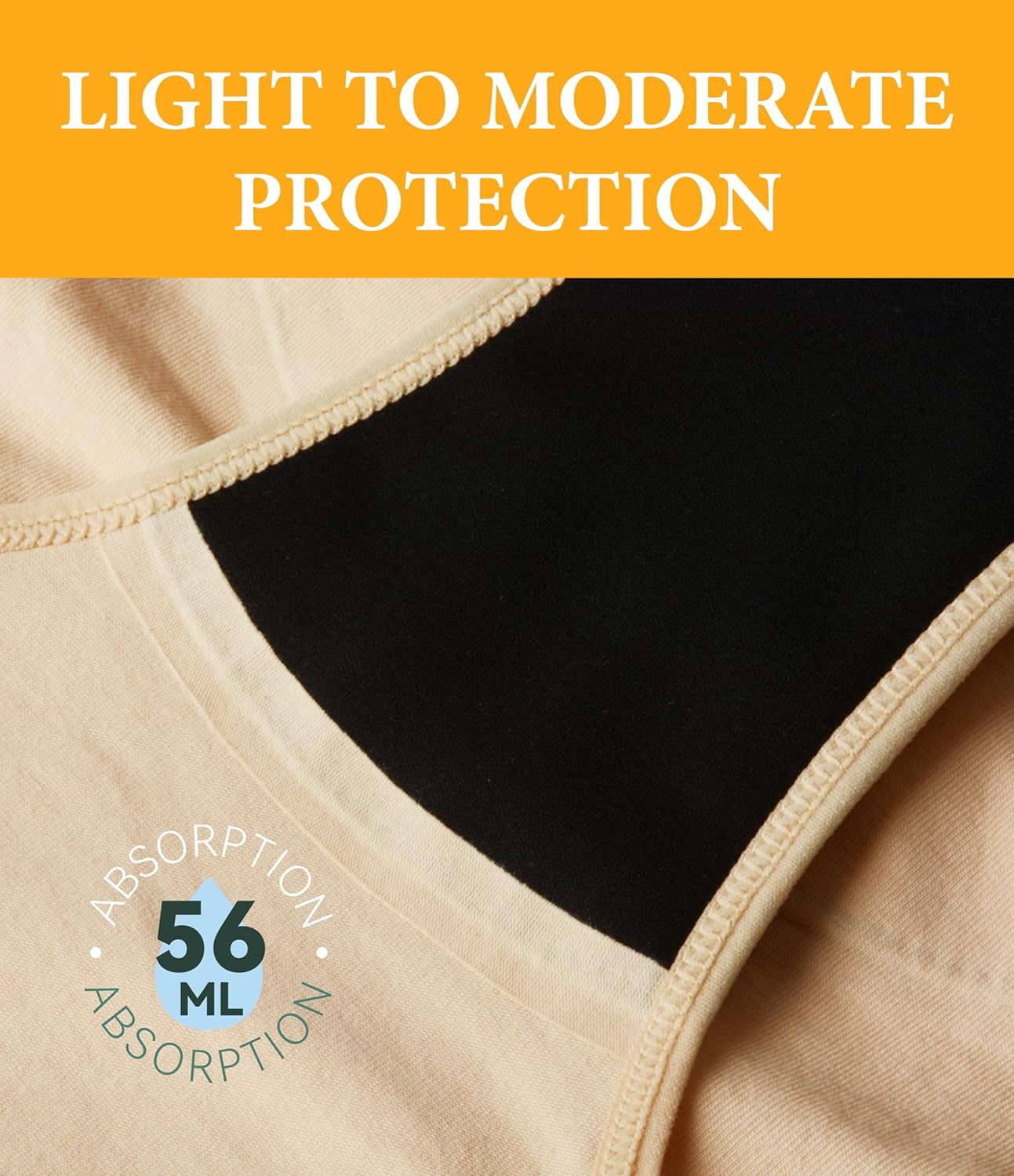 Adult Womens Incontinence Protective Underwear Washable Bladder Leak Proof Postpartum Panties 56ml Absorbency 3 Pack (Skin-Skin-Black, M) - Image 2