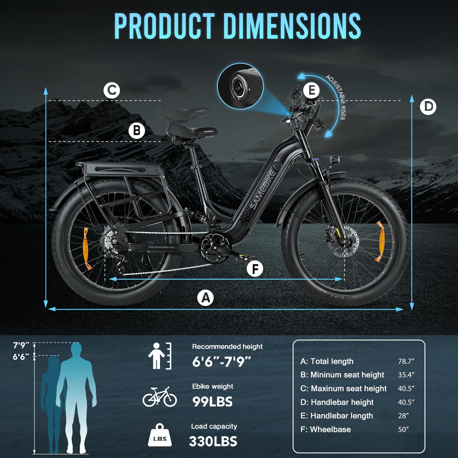 SAMEBIKE 26"*4.0 Fat E-Bike Herren Damen mit 250W Motor, 48V/20A Mountainbike Elektrofahrräder E-Fahrrad mit 8-Gang-Getriebe, LCD-Display, Doppelte Stoßdämpfung Elektrofahrrad für Erwachsene IP54