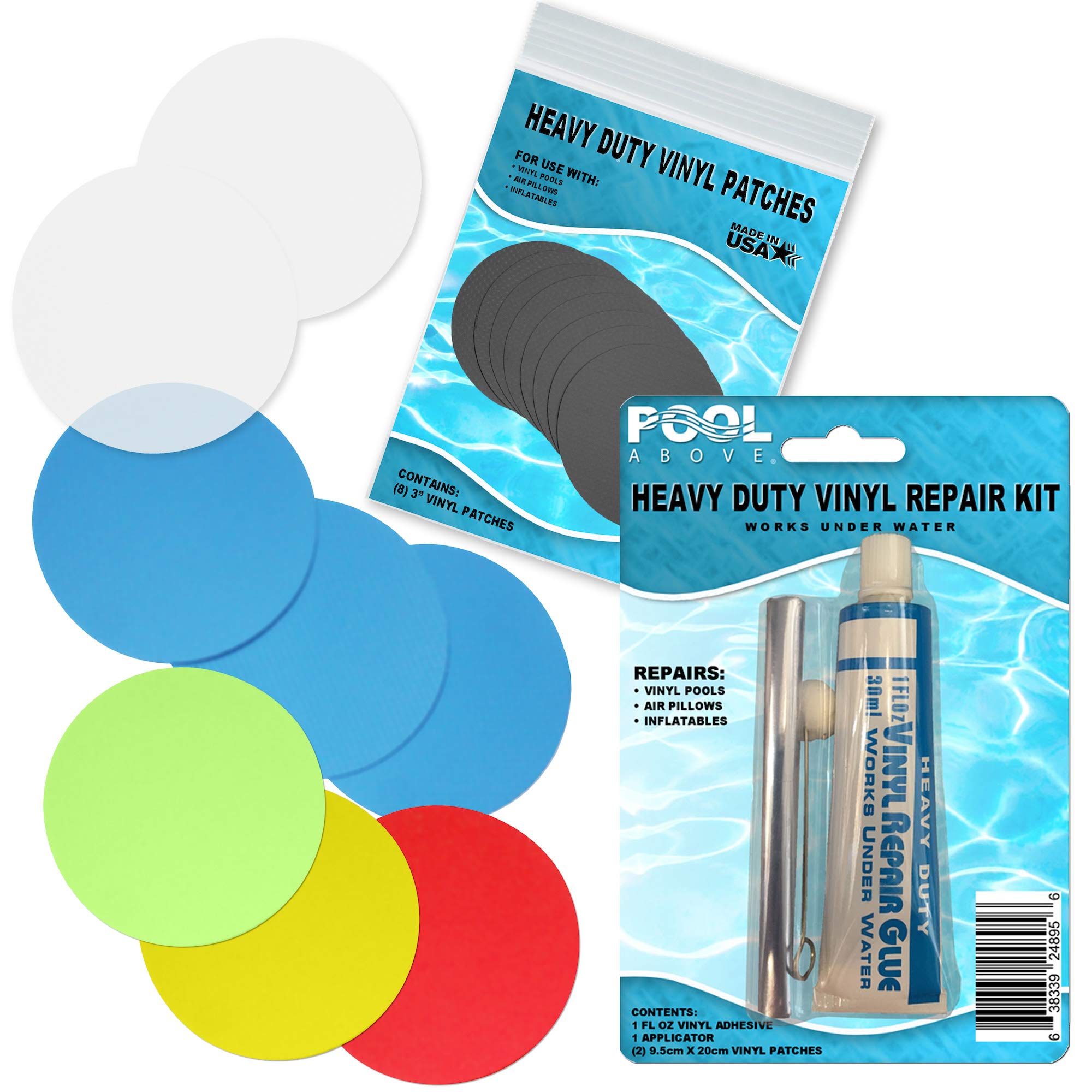 Pool Above Repair Kit for Jump-O-Lene Transparent Ring Bounce | Vinyl glue | Red and Multi Patches