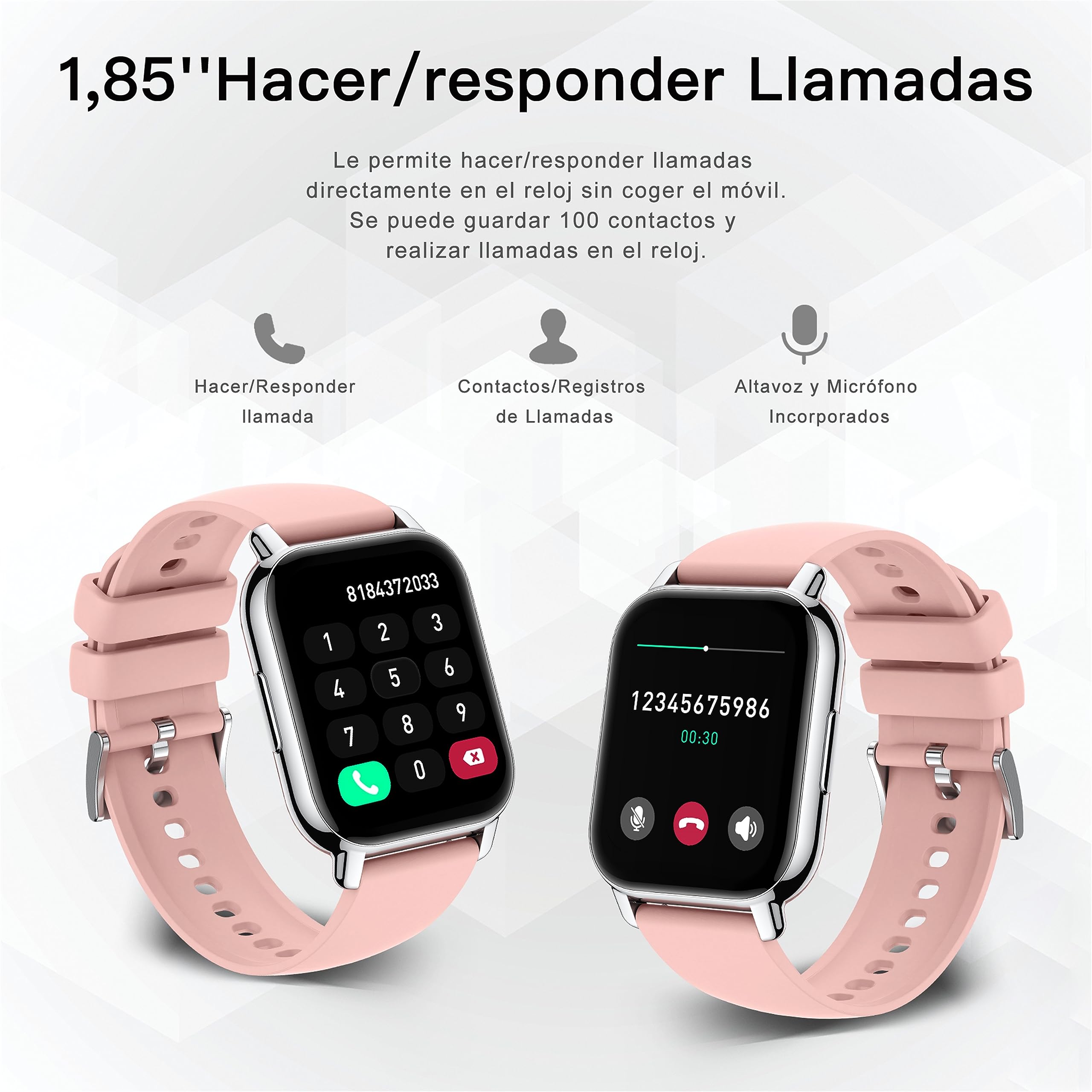 Popglory 1,85''/ 2 Correas Reloj con Llamadas, Reloj Inteligente 23 Deportes Smartwatch Pulsera Actividad Presión Arterial Ritmo Cardíaco Oxígeno Sanguíneo, Regalo Mujer Hombre Android iOS