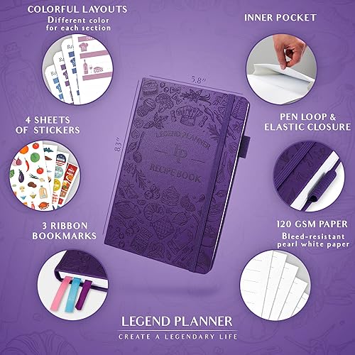 Miniatura 2 de Libro de recetas Legend  Libro de cocina familiar en blanco para escribir en tus propias recetas  Diario de cocina vacío  Cuaderno de cocina