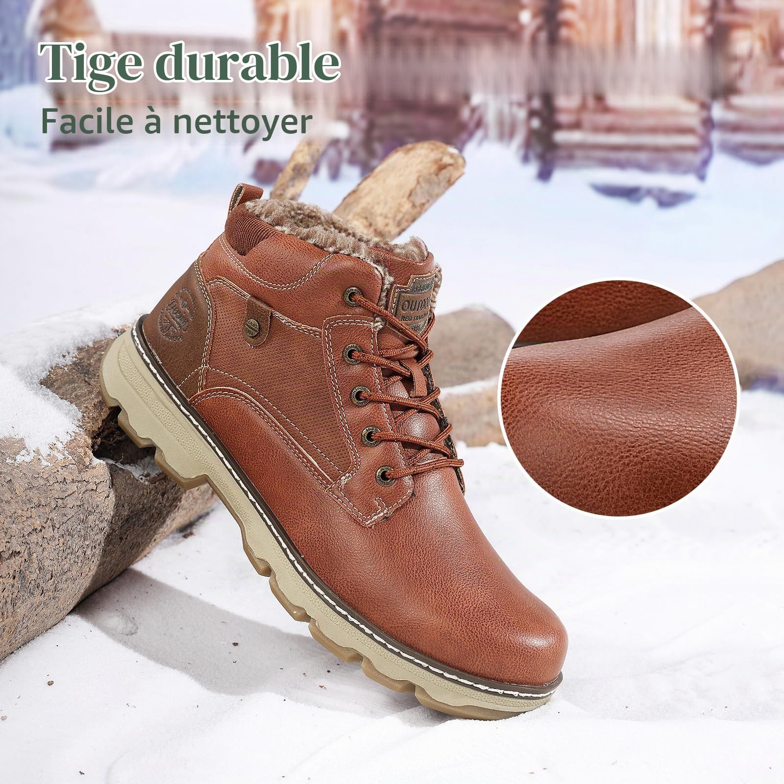 ARRIGO BELLO Bottines Homme Cuir Chaussures de Randonnée Hiver Fourrées Bottes de Neige Marche EU41-46