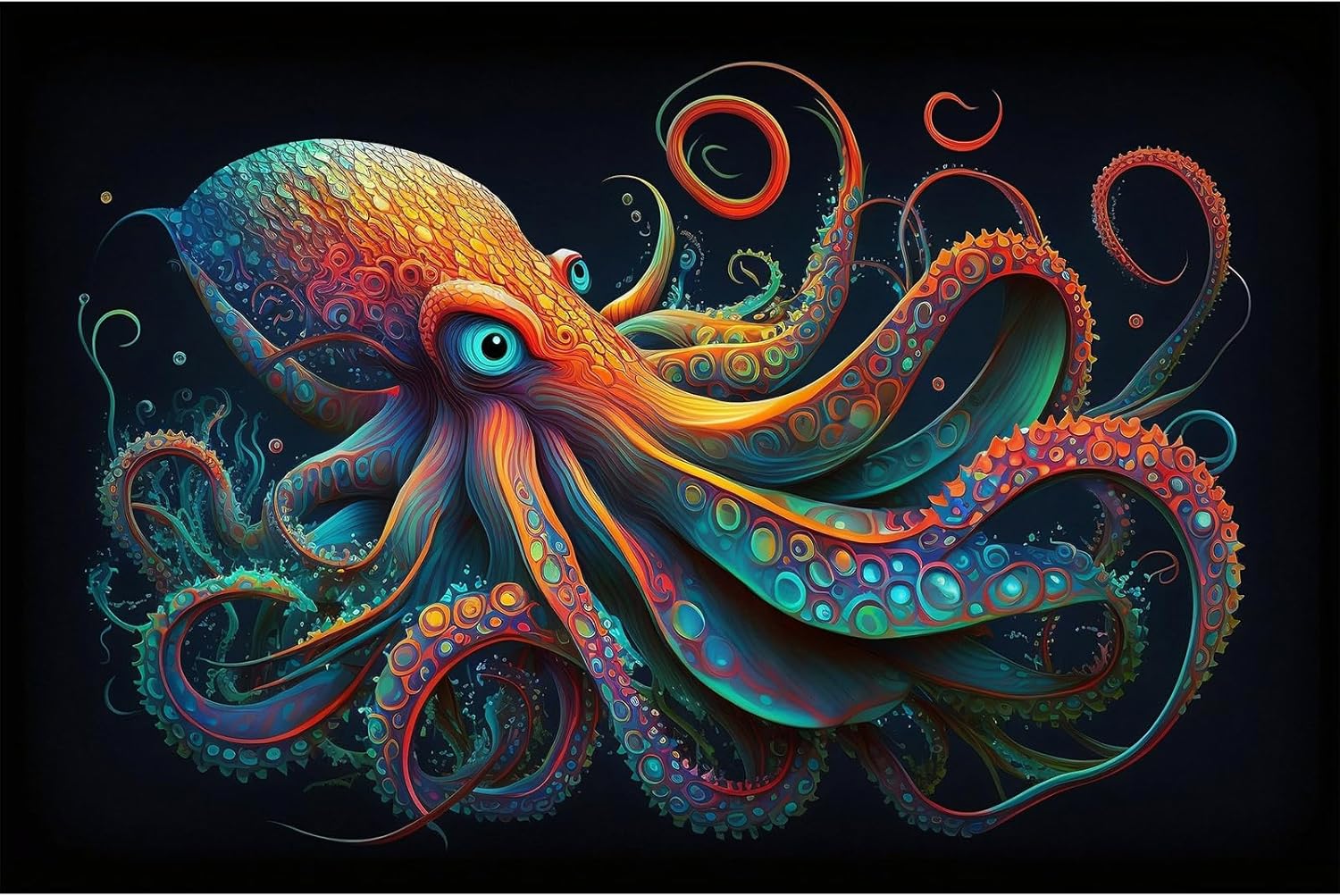 Octopus Aquarium Background Abstract Colorful Octopus Terrarium Background Glowing Octopus on Black Background Fish Tank Backdrop Poster Wallpaper Decorations Vinyl 72x18in