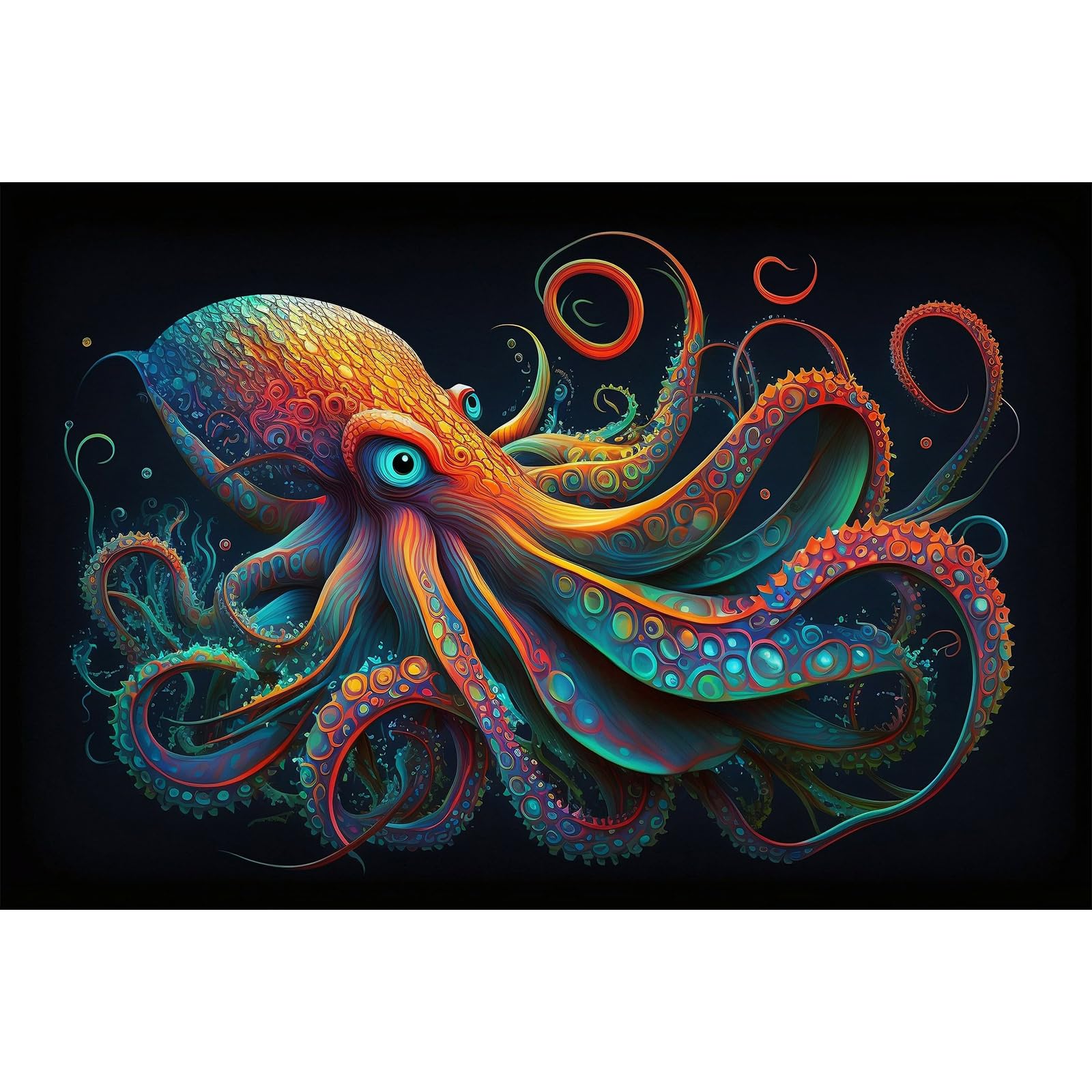 Fondo abstracto de acuario de pulpo, fondo de terrario de pulpo, pulpo brillante en fondo negro, fondo de pecera, póster decorativo de vinilo, 76 x 30 cm