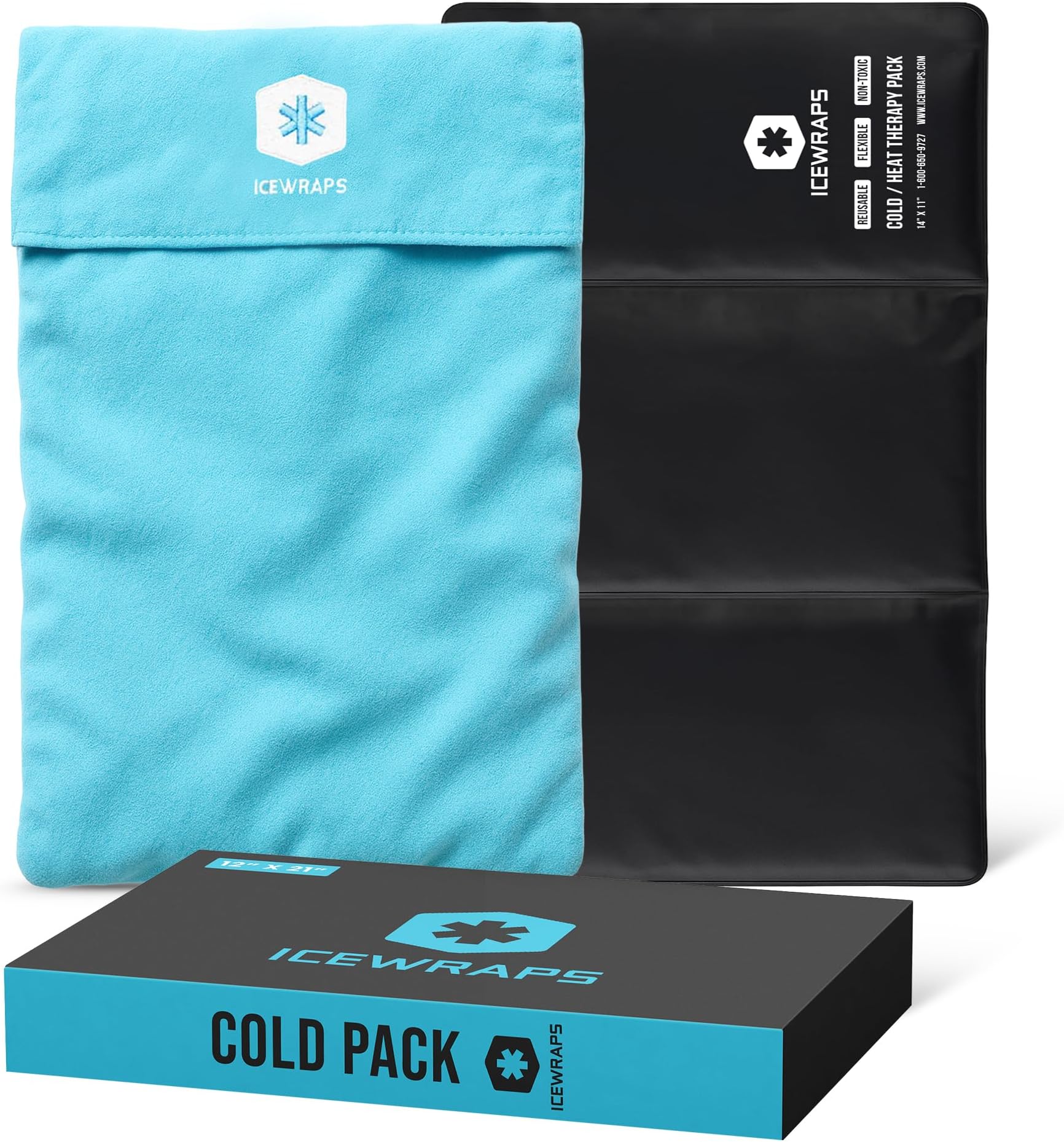 ICEWRAPS 12" x 21" Extra Large Reusable Ice Pack with Soft Fabric Cover, Flexible Cold Therapy Clay Pack for Knee & Back Swelling, Chronic Pain Relief – FSA-HSA Eligible