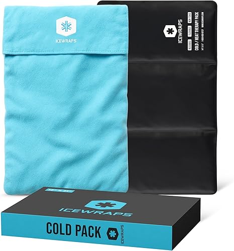 ICEWRAPS Paquete de hielo reutilizable de 10 x 14 pulgadas con cubierta de tela suave, multiusos, flexibles, para terapia de frío, para hinchazón de