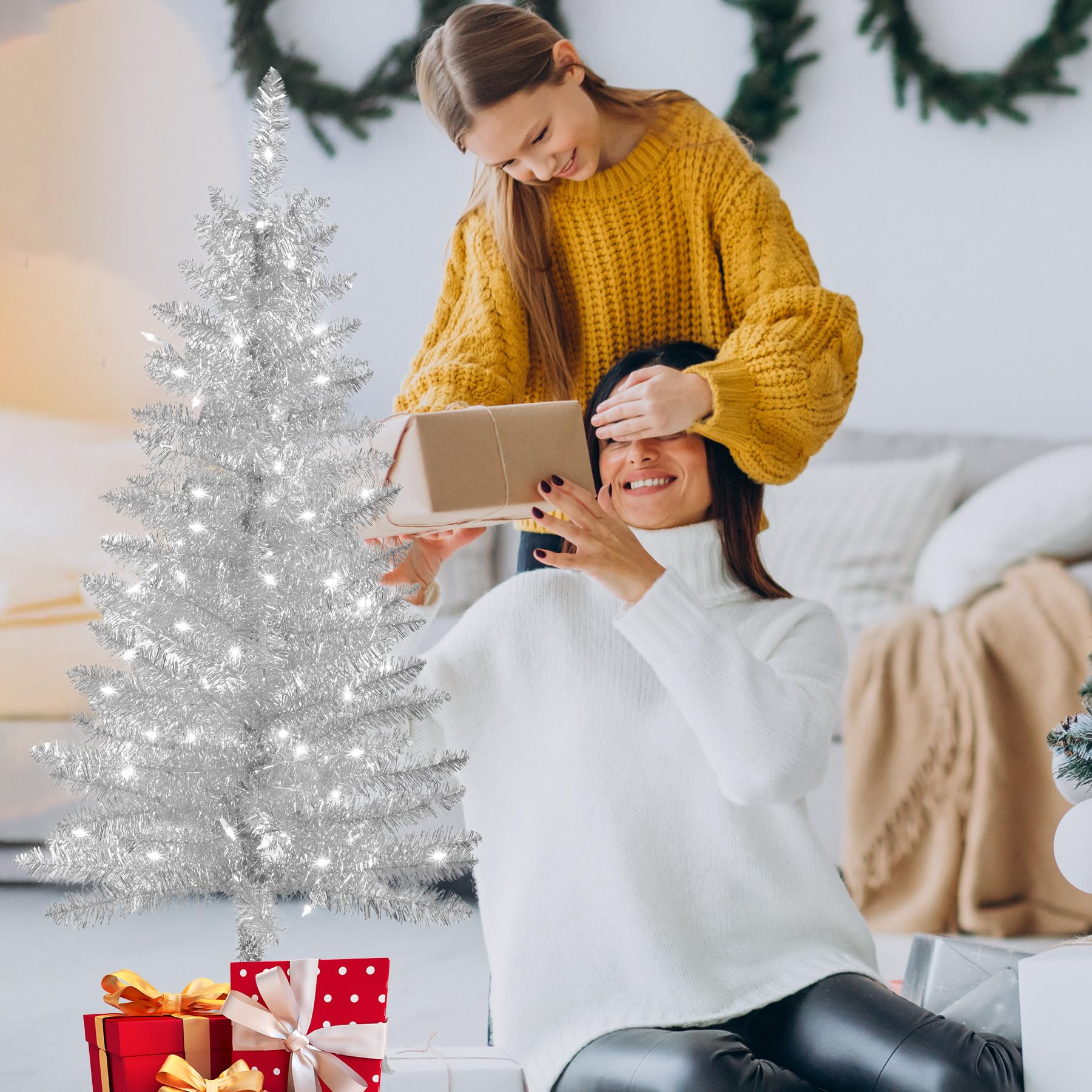 liguanow Sapin de Noël artificiel d'Halloween de 1,2 m avec support - Petit sapin de Noël pour la maison, le bureau, les fêtes, les vacances, l'intérieur et l'extérieur