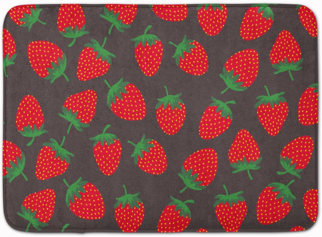 Caroline's Treasures BB5137RUG Strawberries on Gray Machine Washable Memory Foam Mat, Bathroom Rug, Non-Slip Bath Mat, Durable Thick Washable Rugs for Kitchen, Bathroom Quick Dry, Decorative Artwork,