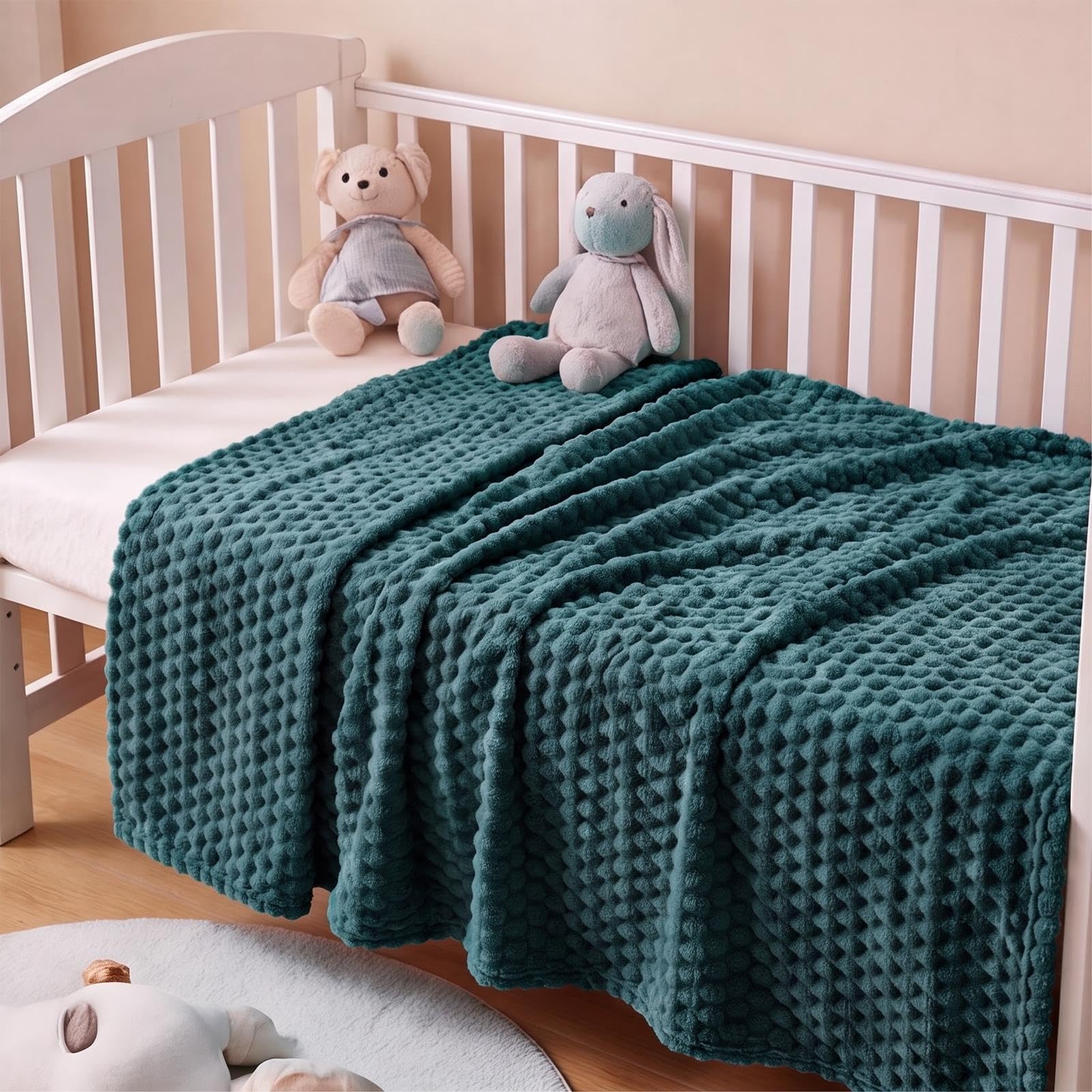 Flanelowy Koc 75 x 300 cm Przytulny Lekki Oddychający Dwustronny/Odwracalny Można Prać W Pralce Multiuso/Na Sofę I Łóżko, Ciemnozielony