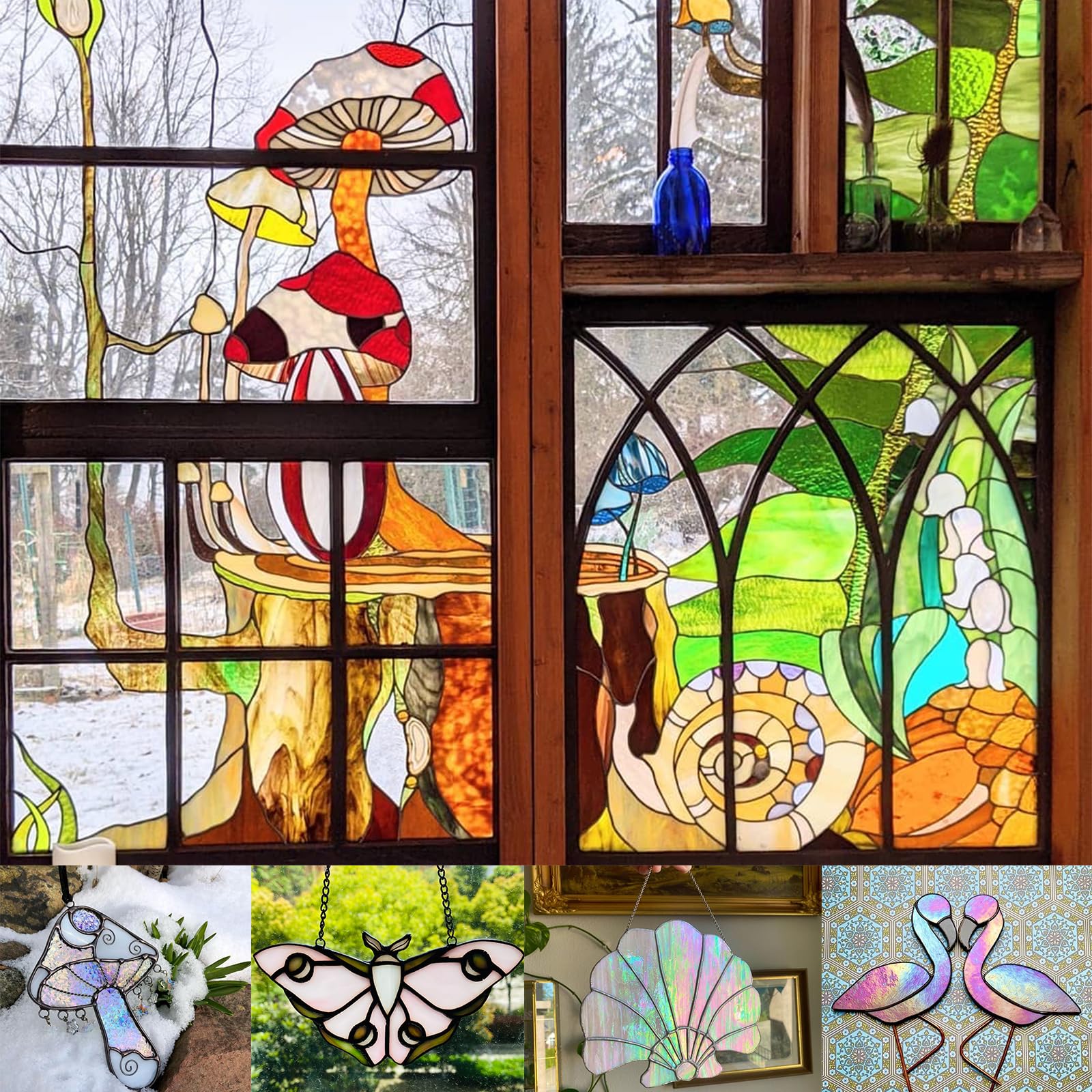 ILLUCKAI 12 Sheets Stained Glass Sheets Orange Green Blue Colors