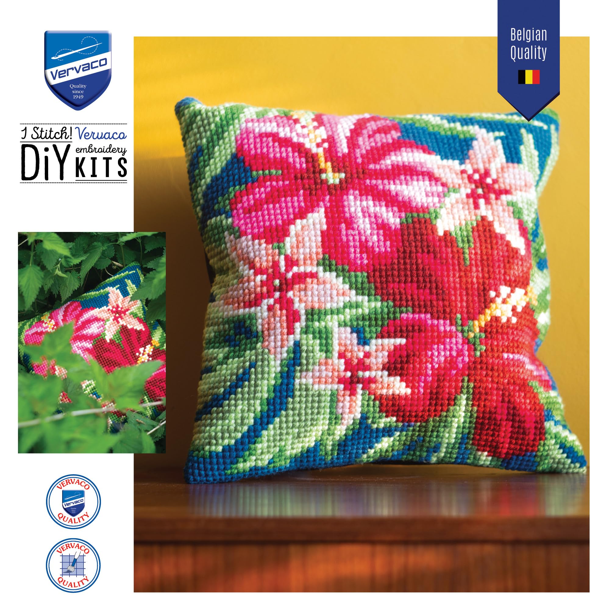 VERVACO Kit Cuscino Punto Croce FIORI BOTANICI Set Ricamo Principianti Cuscini Gobelin Decorativi ca. 40 x 40 cm Accessori Per Lavoretti Creativi DIY Casa Decor Hobby Adulti Cross Stitch