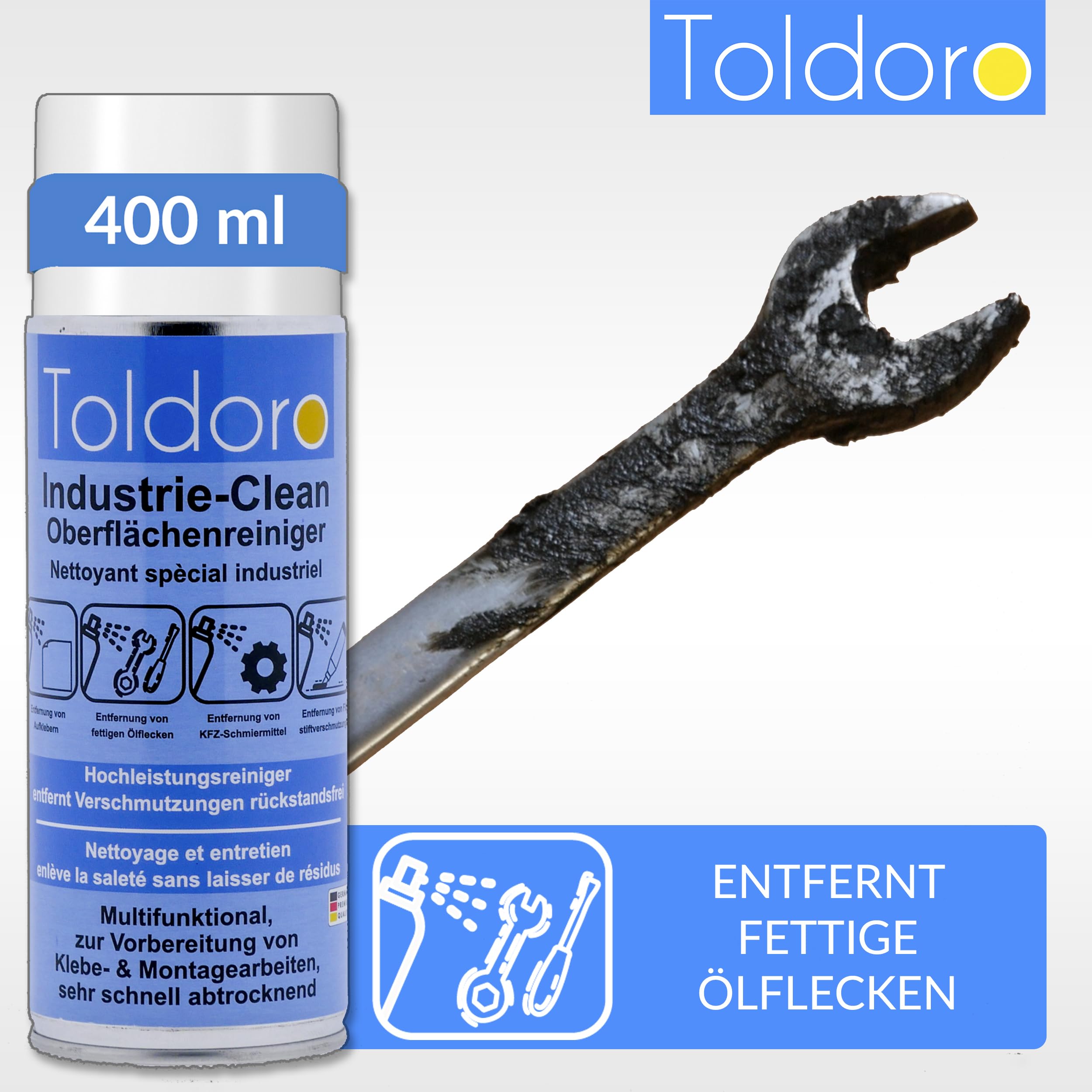 Toldoro Industriereiniger, Etikettenentferner, Maschinenreiniger, Klebereste Entferner, Klebstoffentferner, Etikettenlöser, Entfetter Spray (1x 400ml)